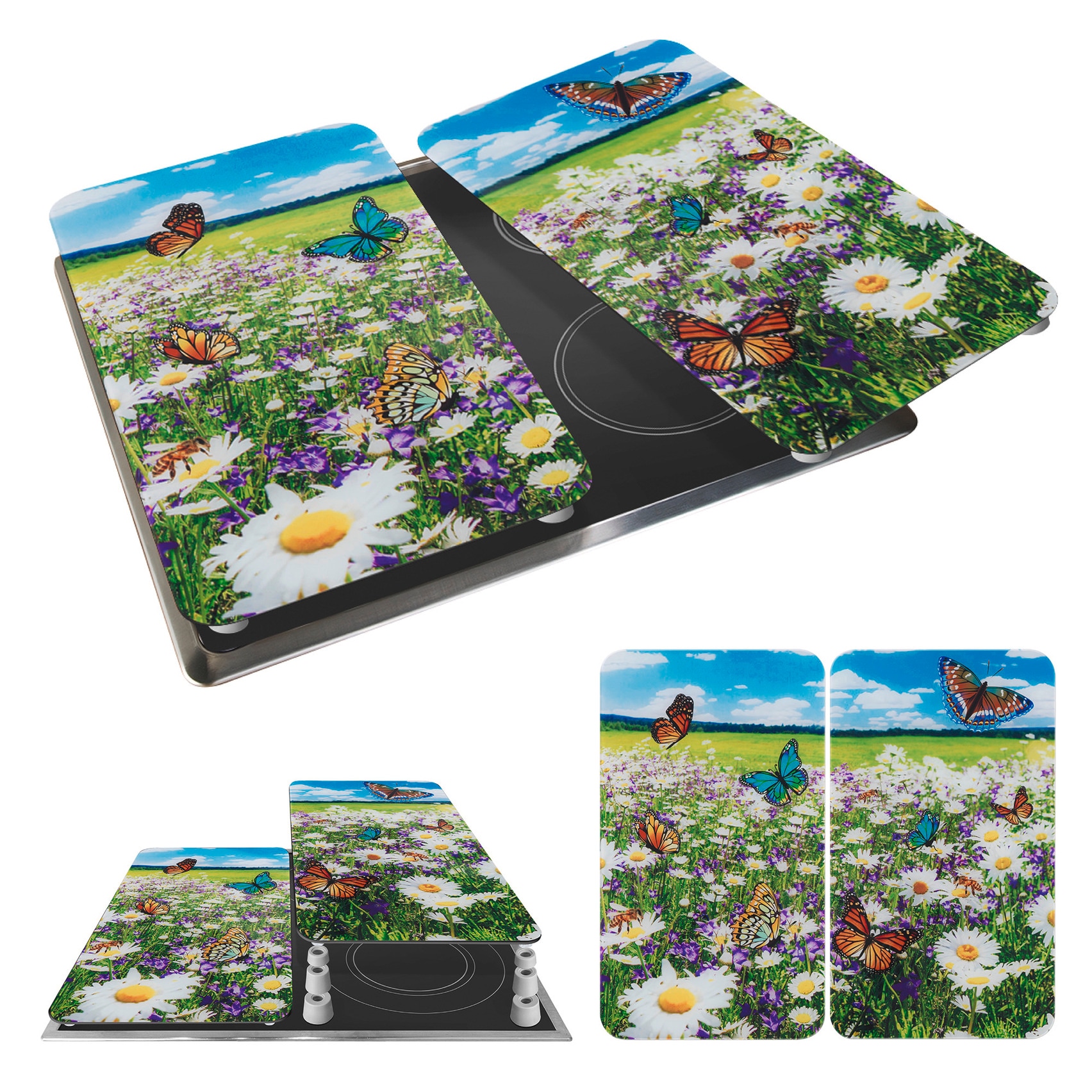 WENKO Herd-Abdeckplatte »Universal Modell Sommerwiese«, (Set, 2 tlg.), Herdabdeckung für alle Herdarten, kratzfest, mit rutschfesten Füssen