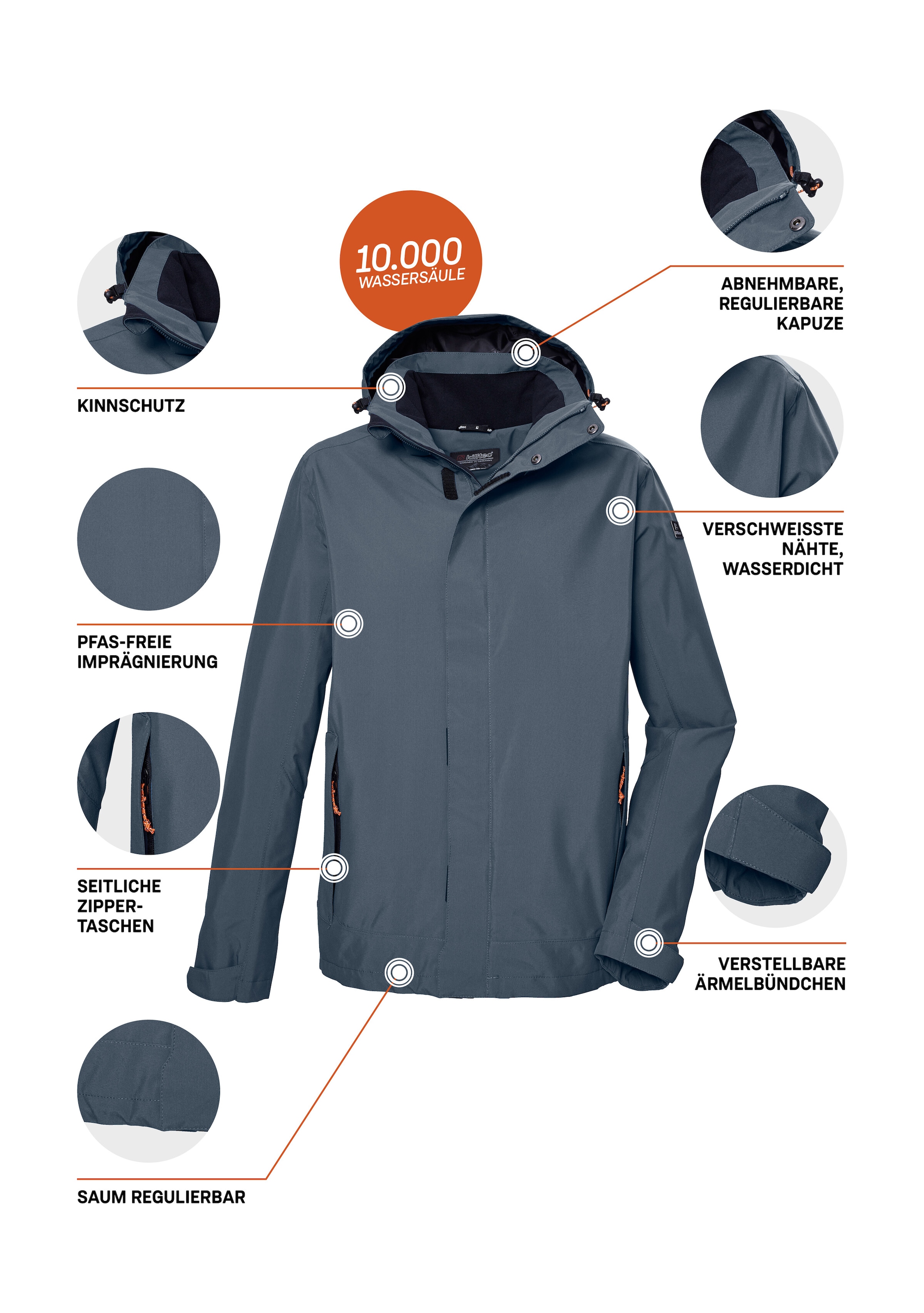 Killtec Veste fonctionnelle »KOS 87 MN JCKT« Wasser- und winddicht, atmungsaktiv, abnehmbare Kapuze