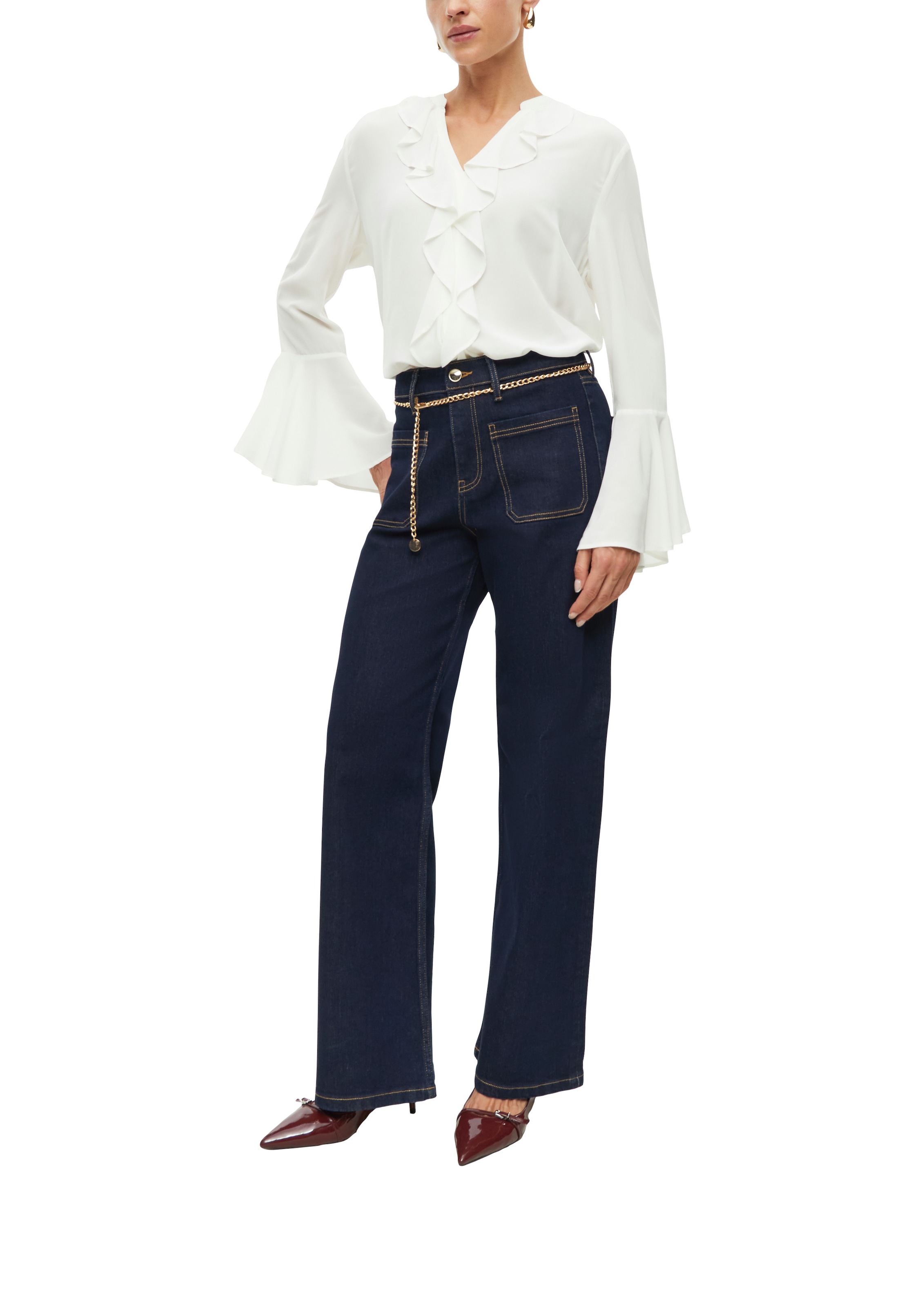 s.Oliver BLACK LABEL Jeans bootcut avec poches plaquées et ceinture