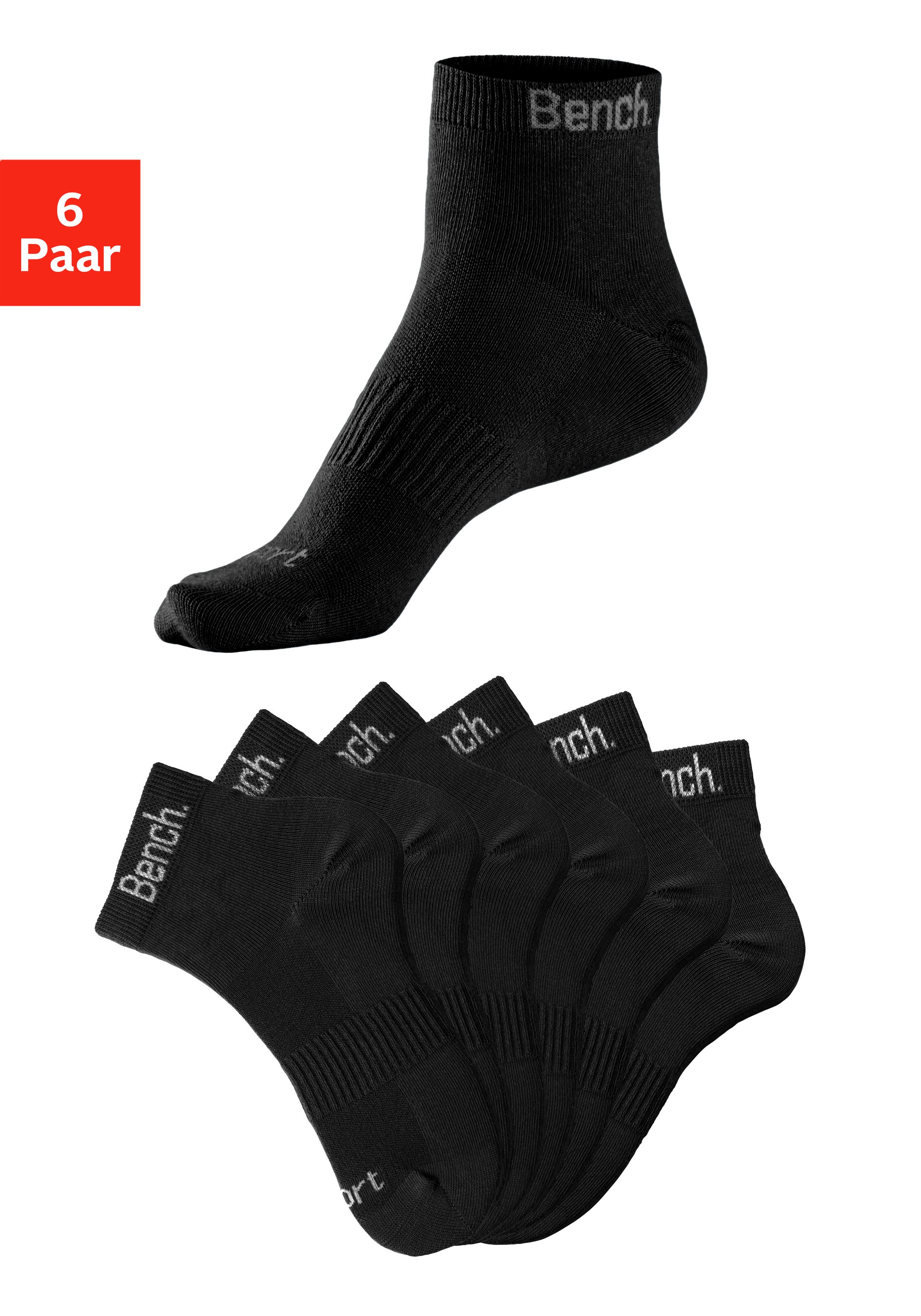 Image of Bench. Sportsocken "Damen und Herrensportsocken, druckfreier Bund" Packung, 6 Paar tlg. mit antibakterieller Feuchtigkeitsregulierung