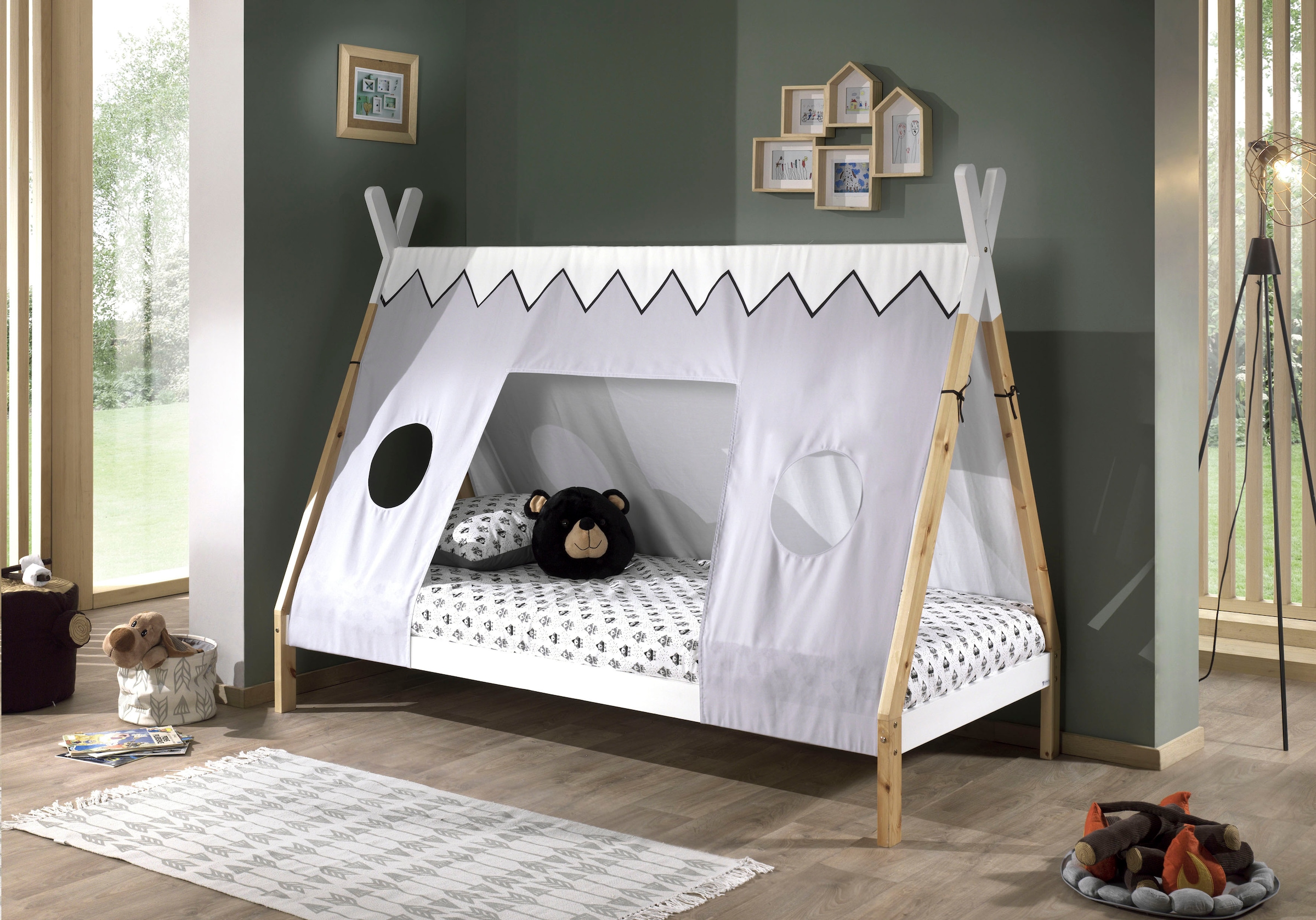 Vipack Kinderbett »Tipi« Made in Europe,  mit Rolllattenrost und Zeltdach, wahlweise mit Schublade