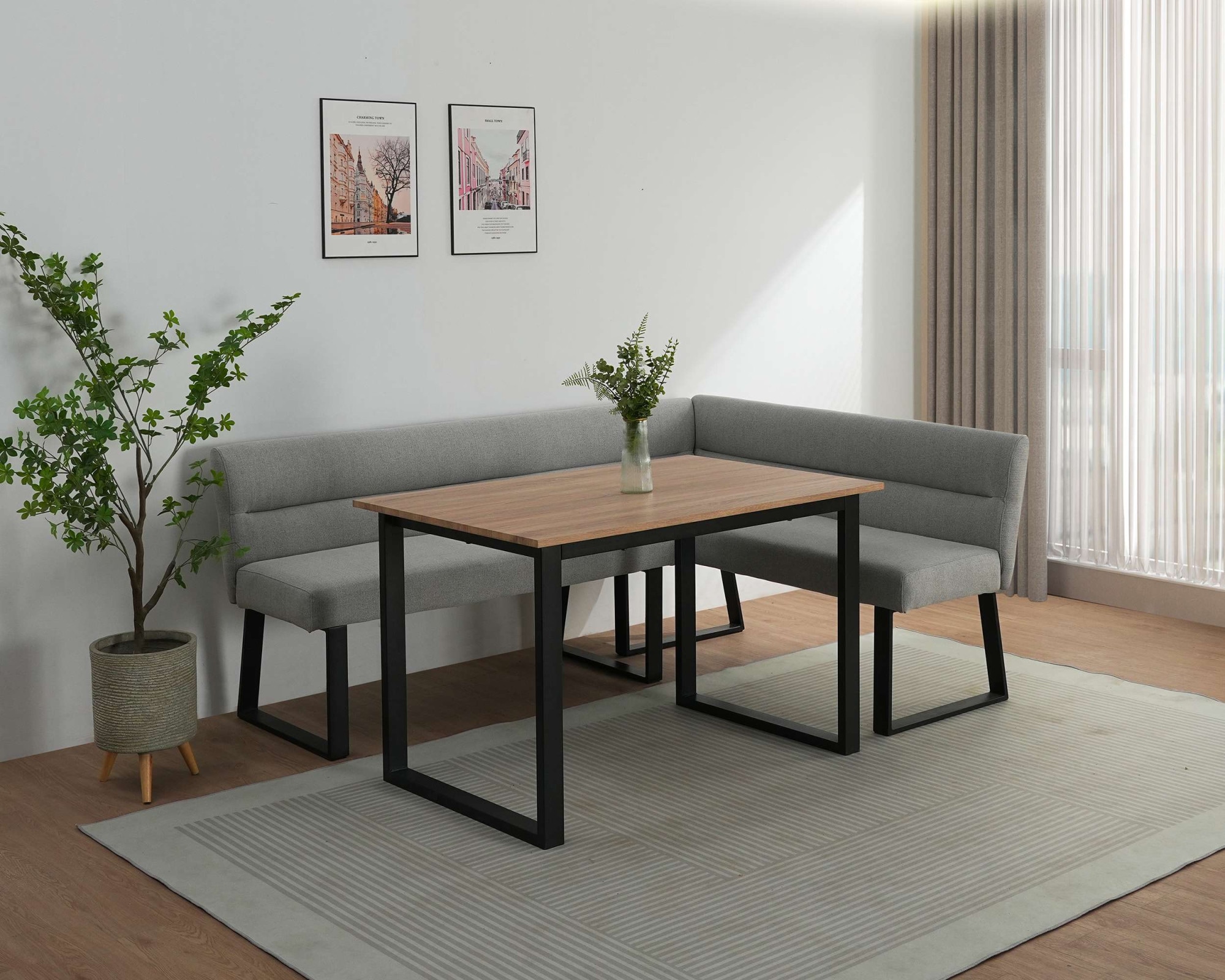 GOODproduct Essbank »Ivanna« schwarzes Metallgestell, Webstoff Bezug, Breite 193/152