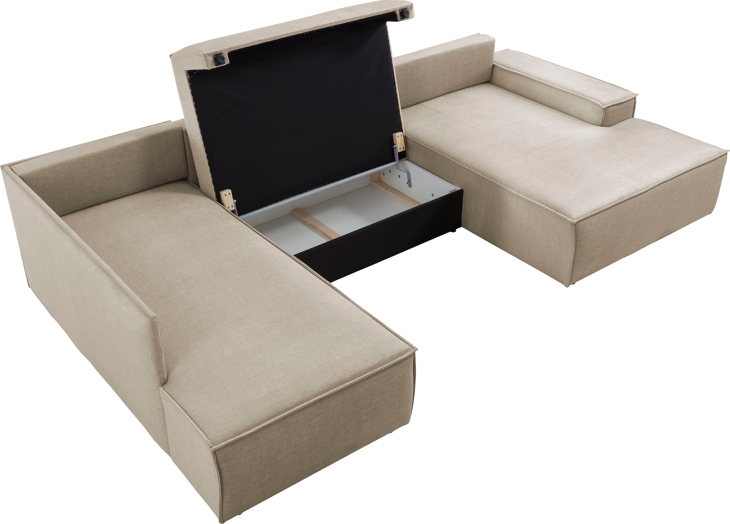 Home affaire Wohnlandschaft »SHERWOOD 329 cm, U-Form, Schlafsofa,«, Schlaffunktion m. Bettkasten (194x139 cm), Cord, Vintage, Samtvelours