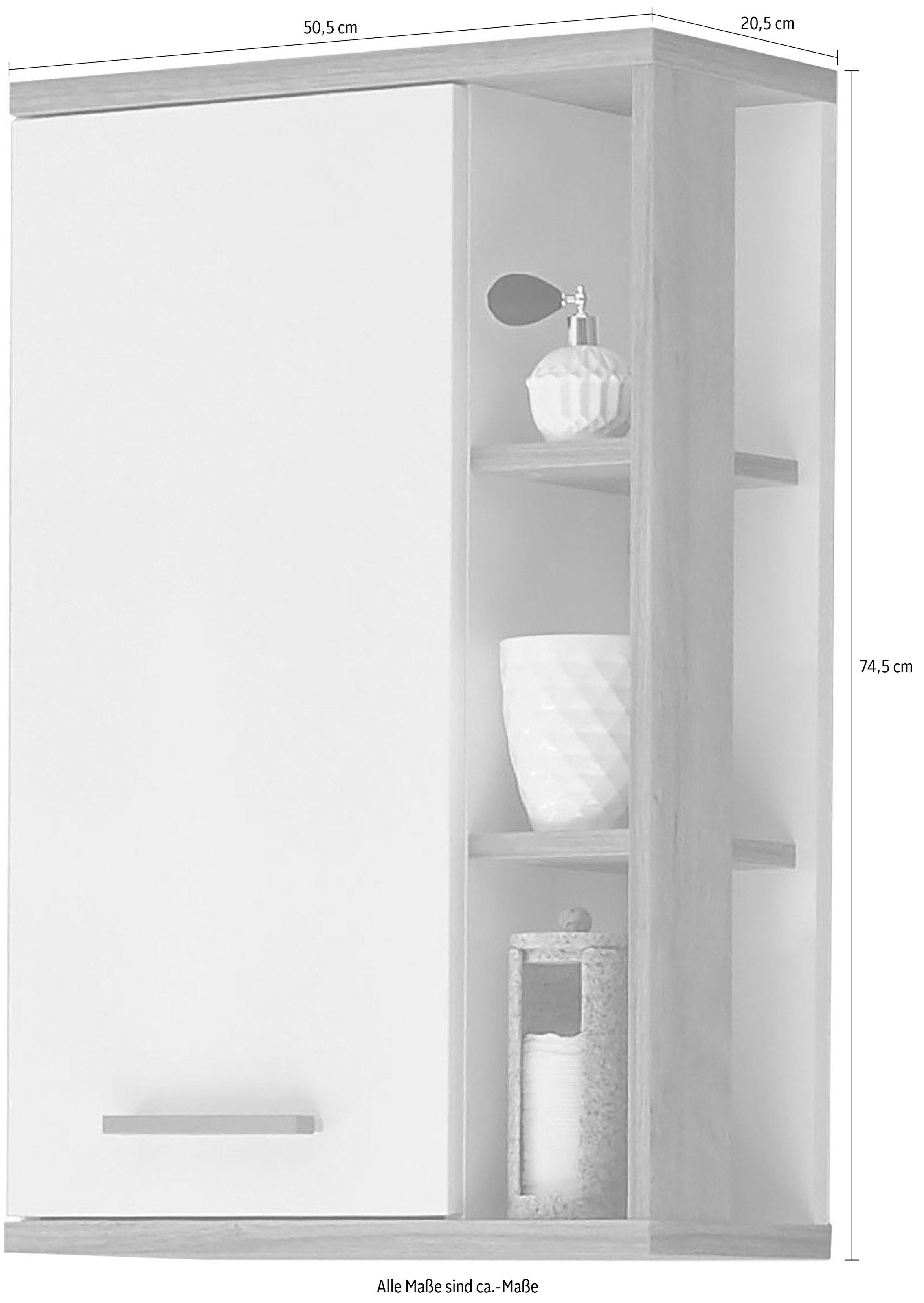 Saphir Hängeschrank »Quickset Badschrank 50,5 cm breit mit 1 Tür und 2 Glas-Einlegeböden« Badezimmer-Hängeschrank inkl. Türdämpfer, Holzgriffe