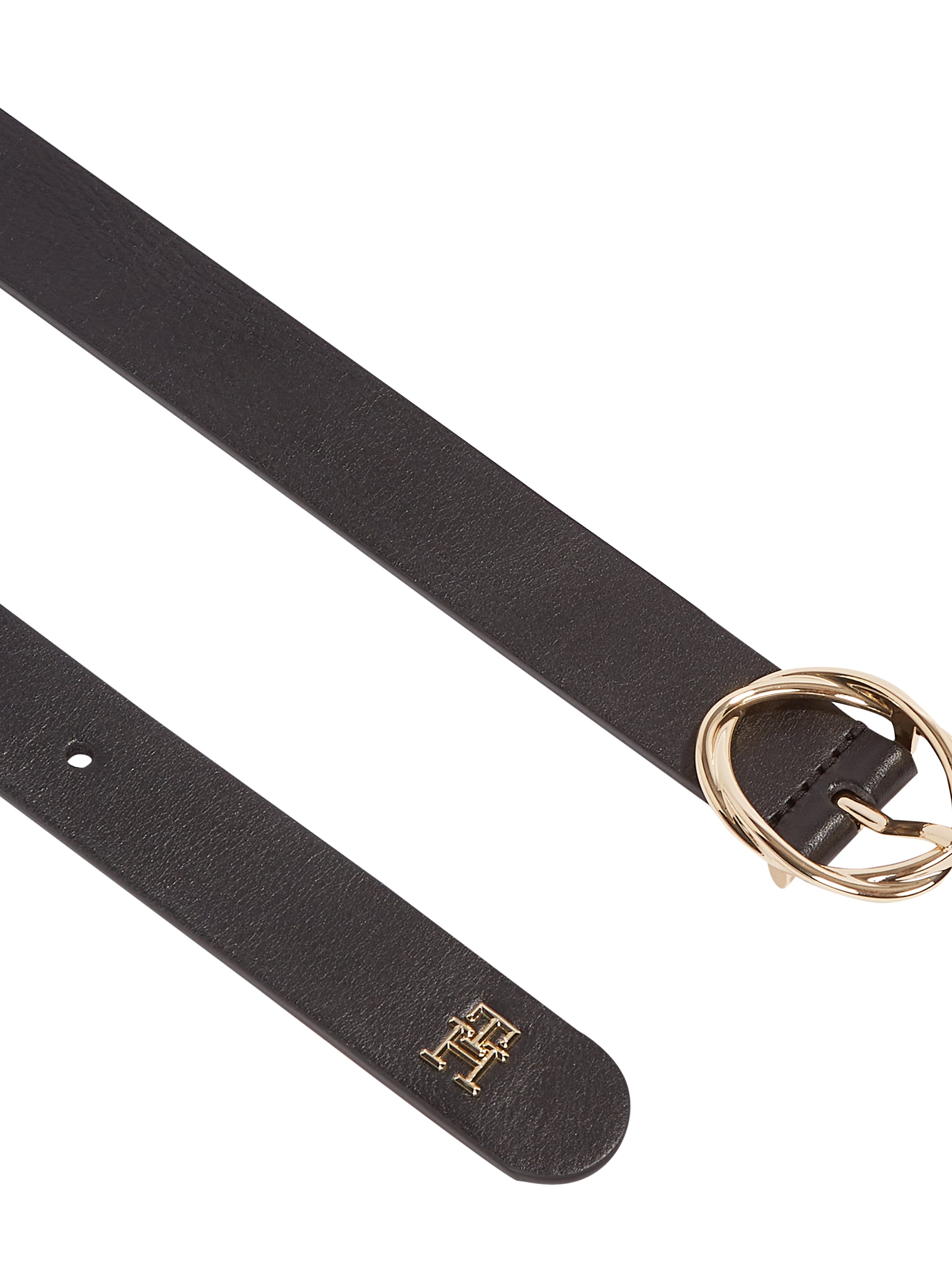 Tommy Hilfiger Ledergürtel »TH CHIC 2.5«, ovale Einfachdornschliesse, Logoemblem am Gürtelende