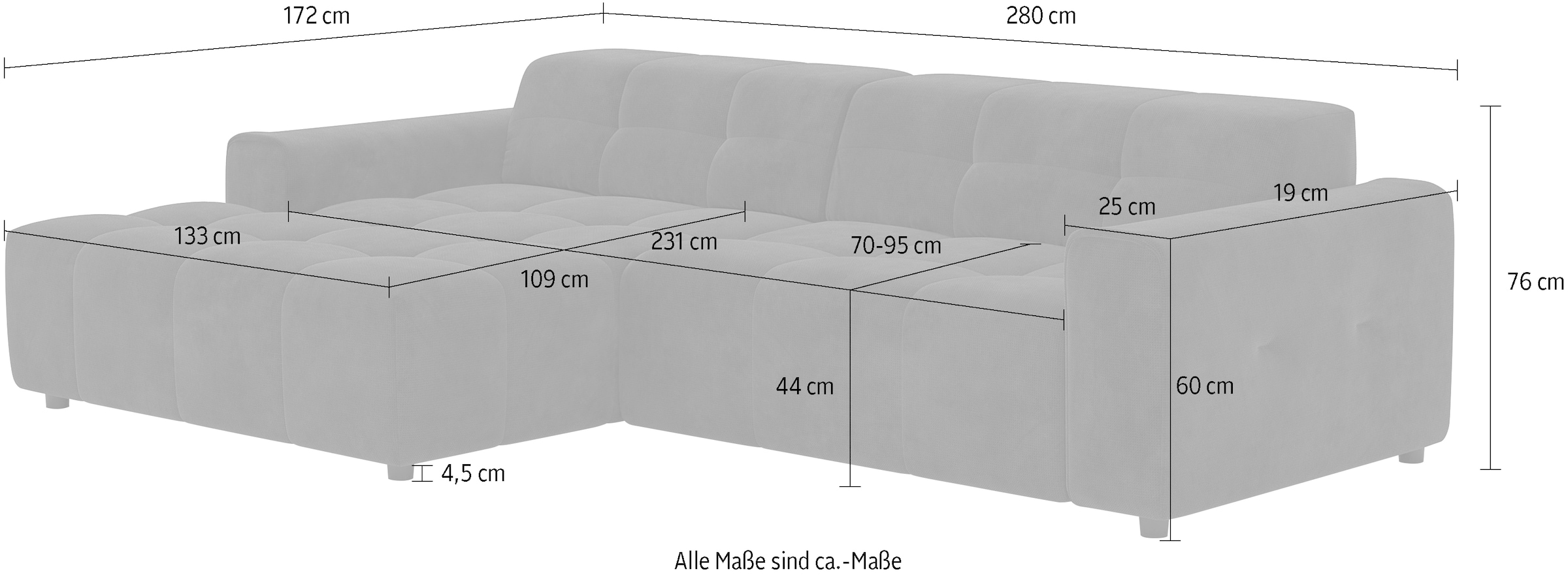 COTTA Ecksofa »Sento L-Form, Breite 280 cm, Chenille-Struktur«