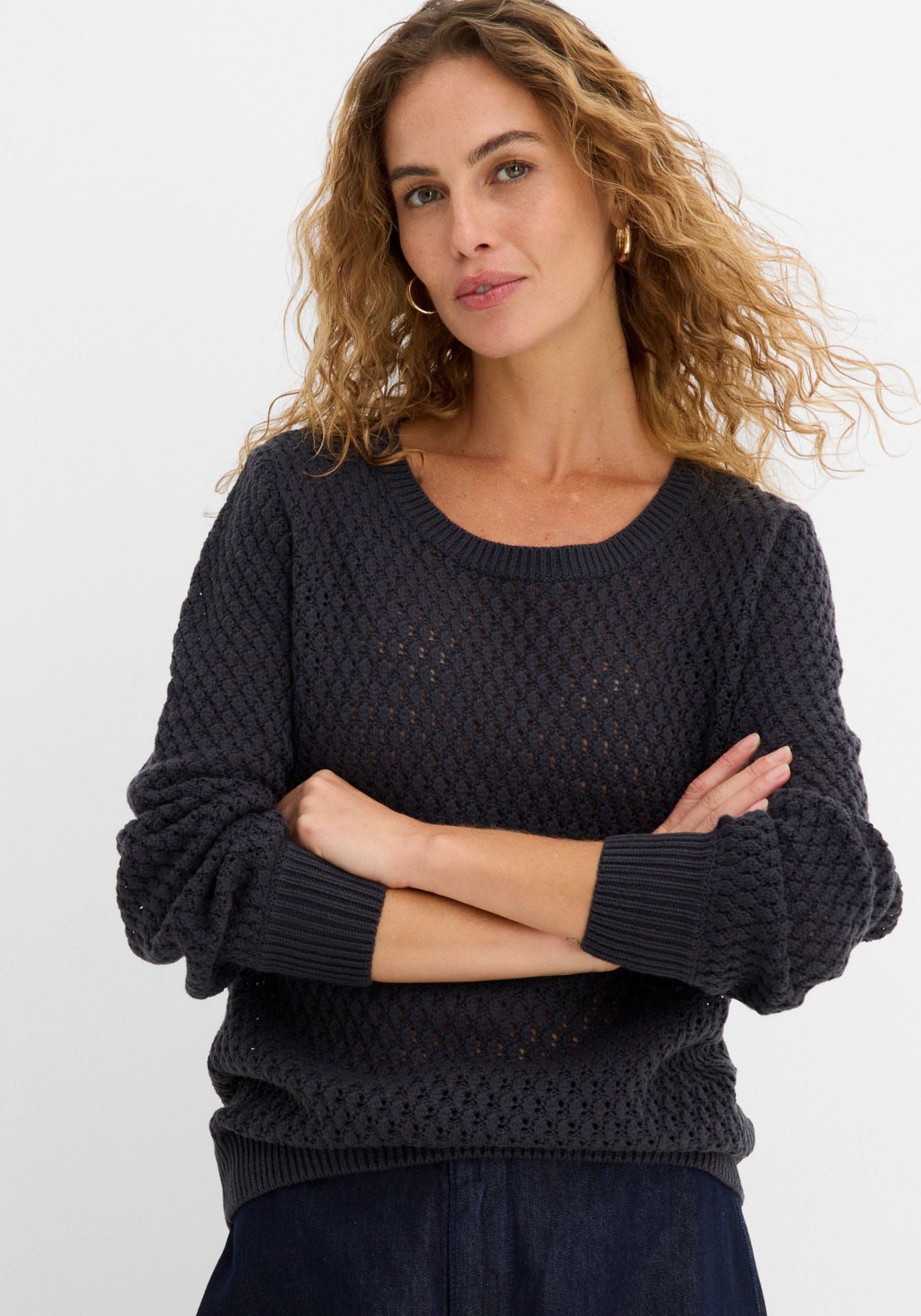 Image of bonprix Strickpullover Strukturstrick mit hohem Baumwollanteil, mit Rundhalsausschnitt