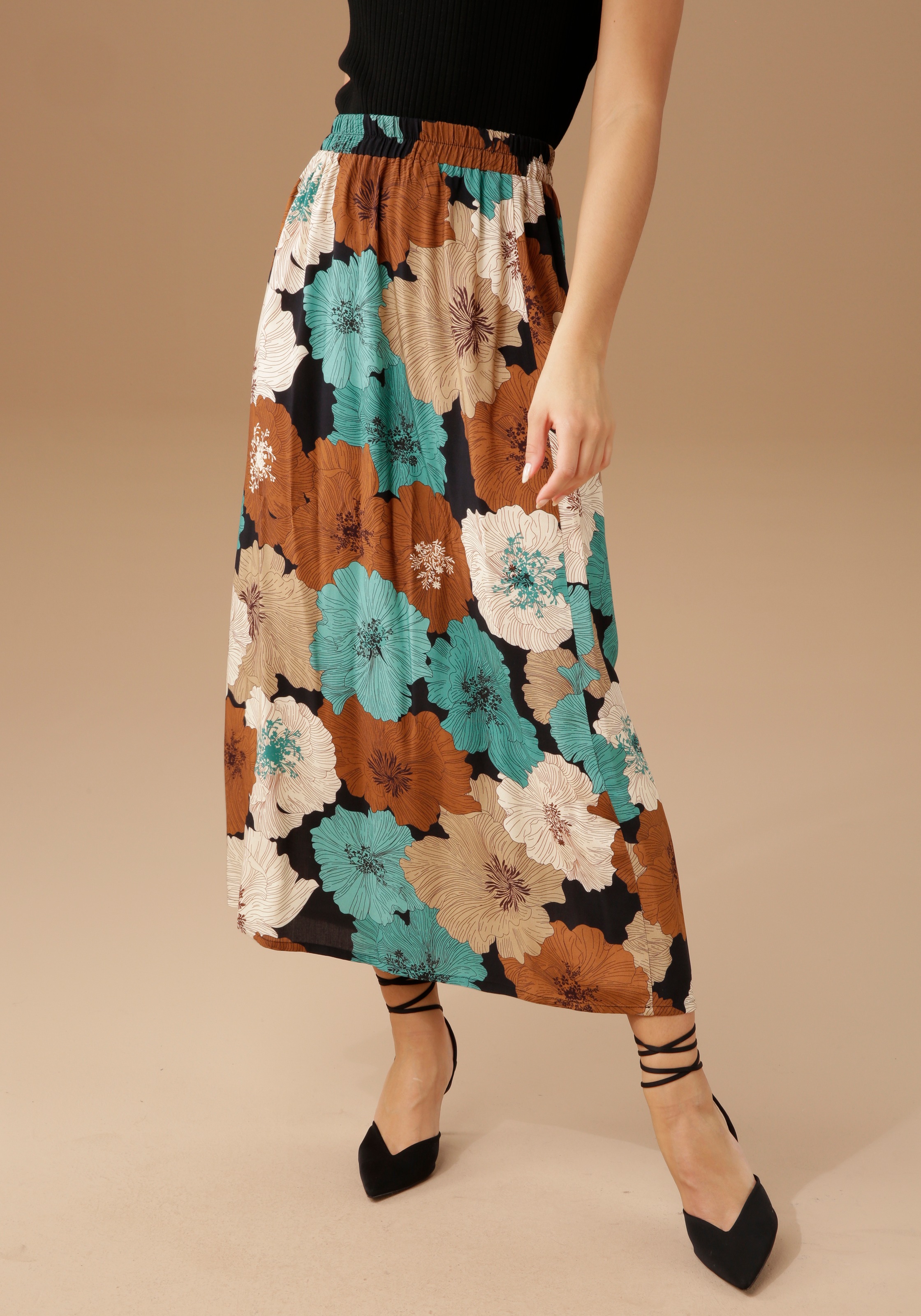 Image of Aniston SELECTED Maxirock, mit Blütendruck in herbstlichen Farben bei Ackermann Versand Schweiz