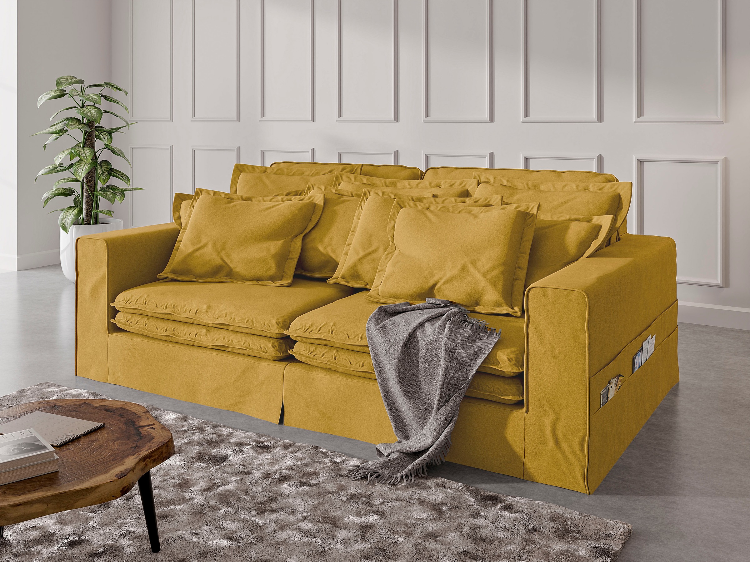 Home affaire 4-Sitzer »ALISSAS mit vielen Kissen, Biesen an den Kissen« Hussenoptik, mit kleinen Taschen an der Seite zum Verstauen