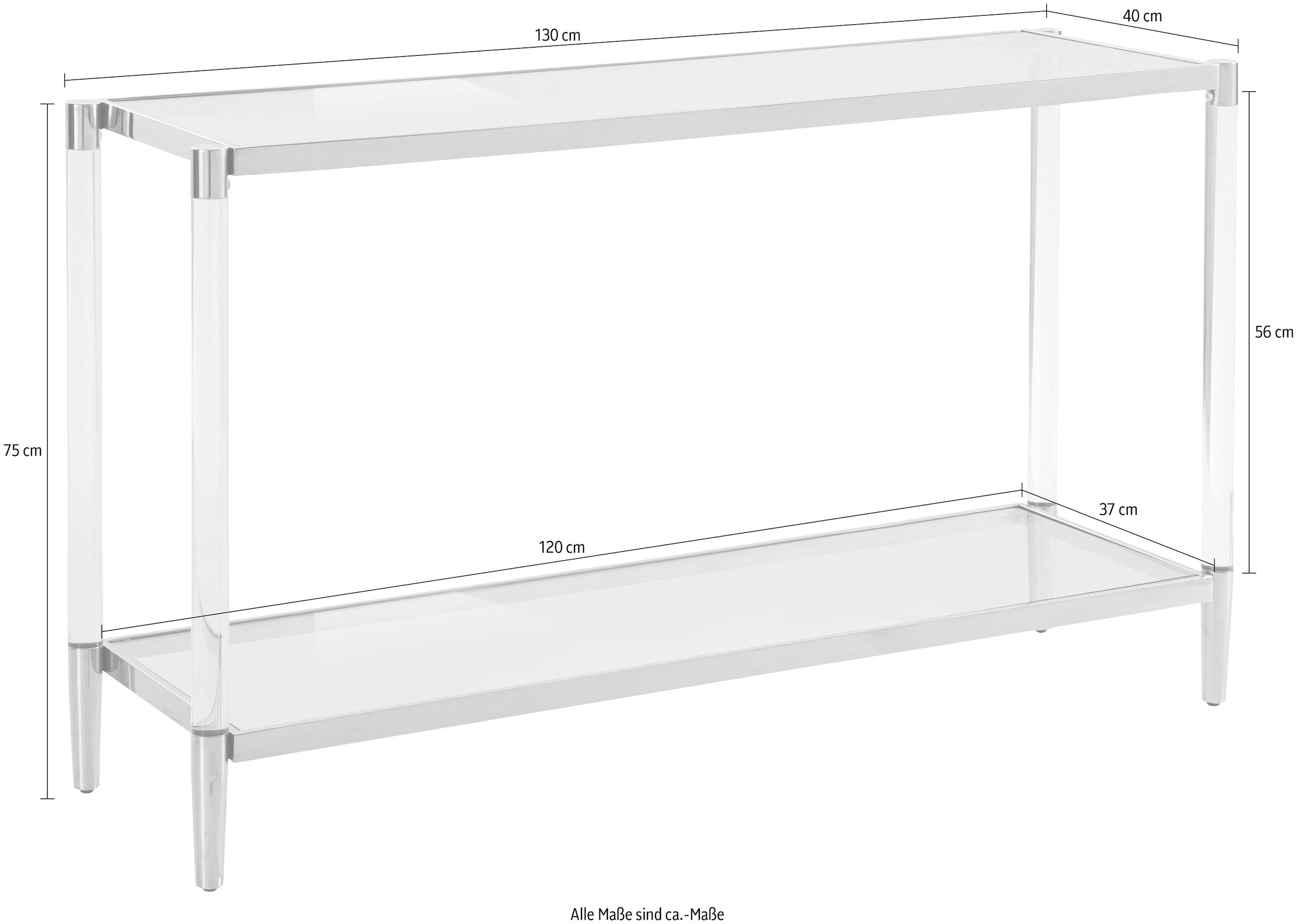 Leonique Beistelltisch »Ceadda«, Konsolentisch mit Glasbeinen und einer Glastischplatte, Breite 130 cm
