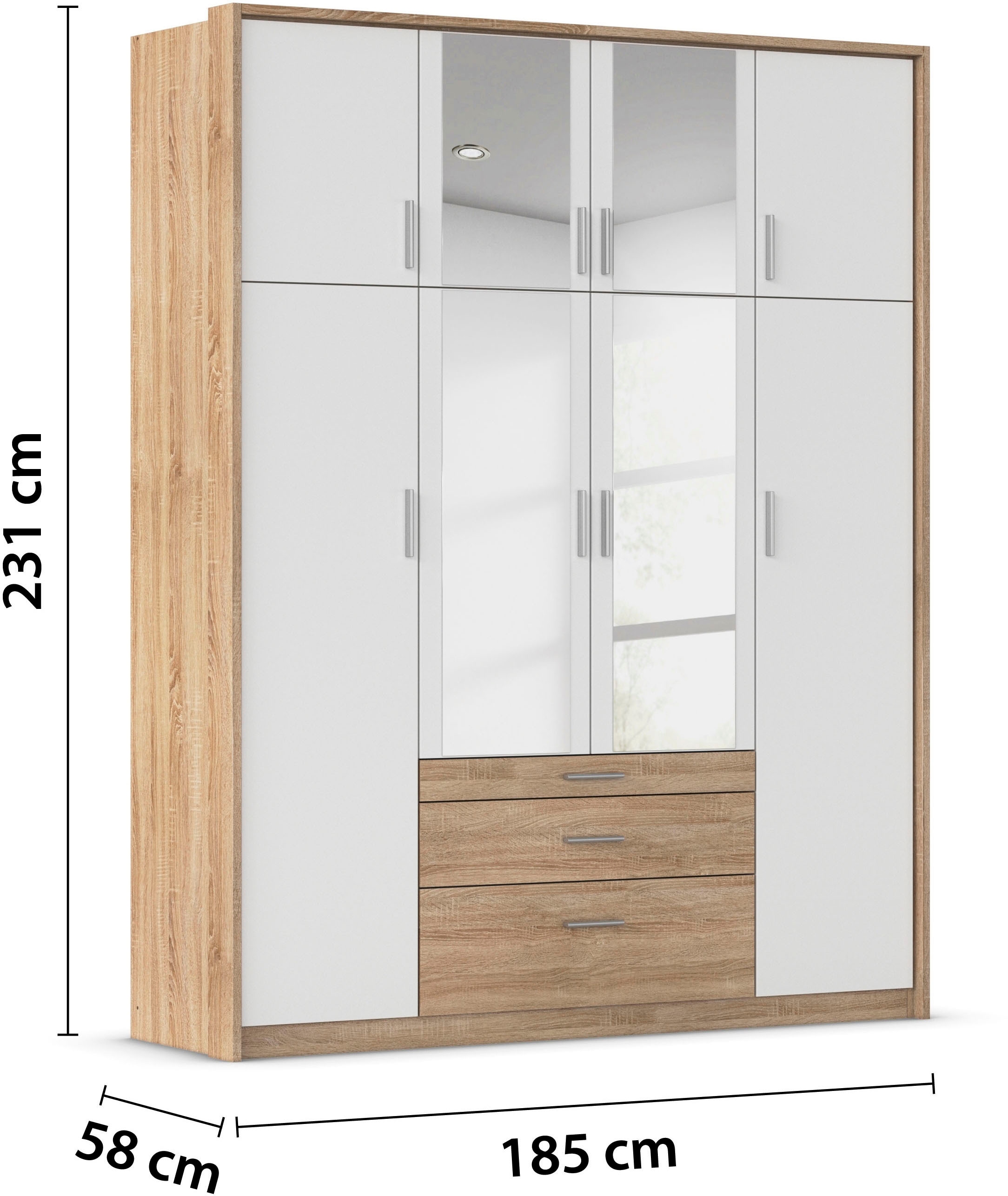 rauch Kleiderschrank »Schrank Drehtürenschrank Garderobe Ankleide Schlafzimmer HILDESHEIM« Breiten: 185/275 cm, Höhe 231 cm,  oberste Schublade mit praktischer Facheinteilung MADE IN GERMANY