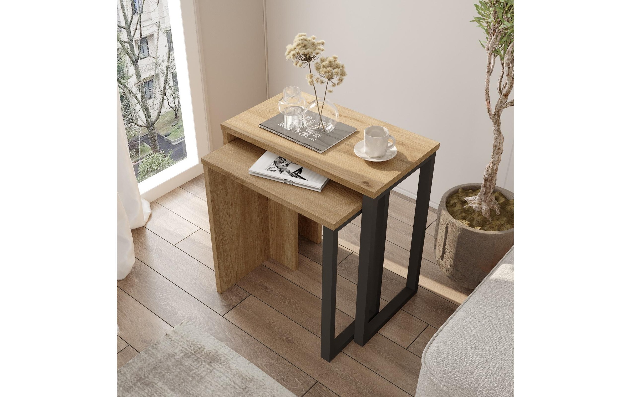 Beistelltisch »Woody Fashion On7-Su 52.8/47.8 cm, 2 Stück, Nature/Schwarz«