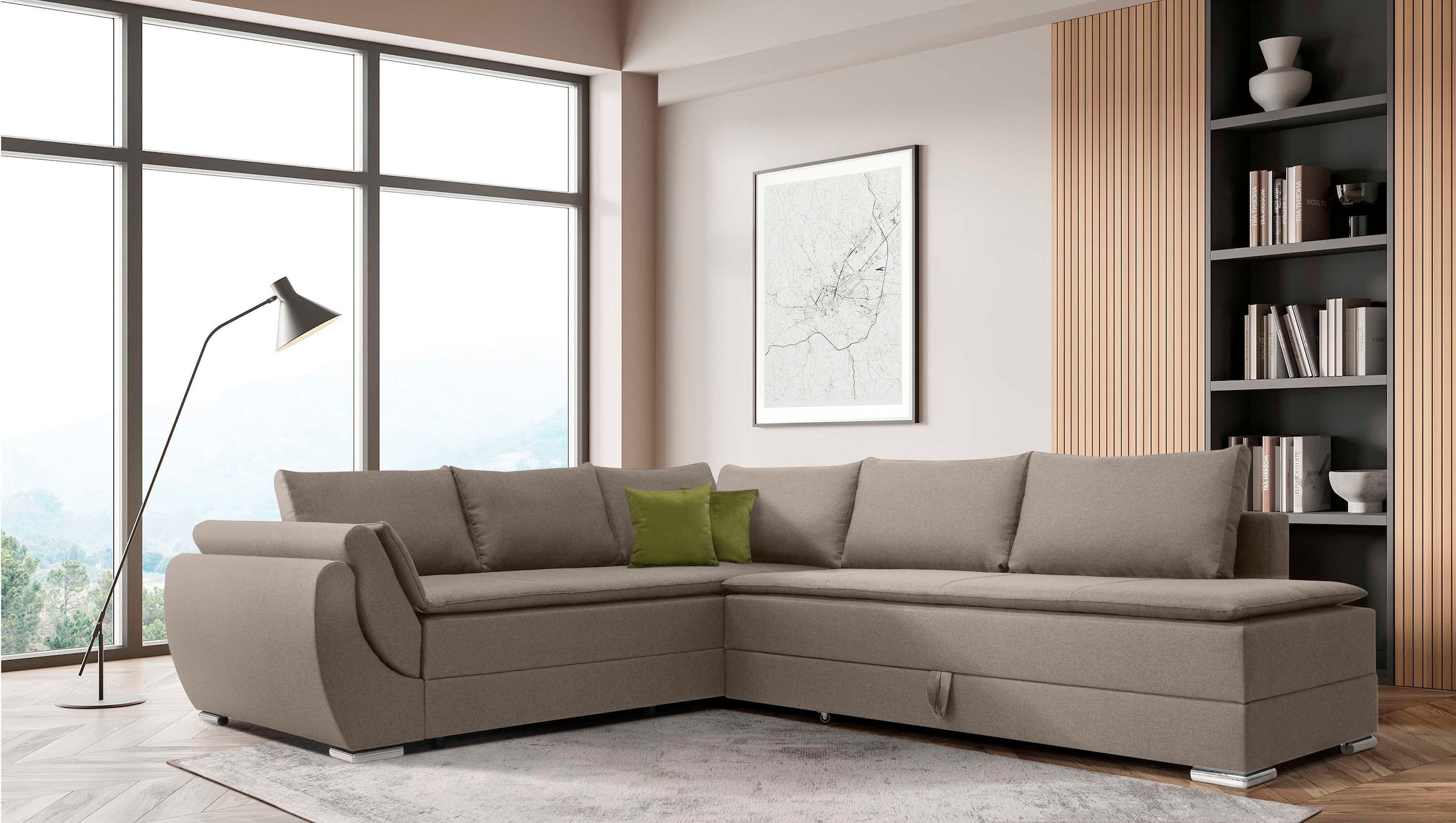 INOSIGN Ecksofa »Göteborg«, mit Boxspring-Bettfunktion und Bettkasten, Dauerschlaffunktion, Topper