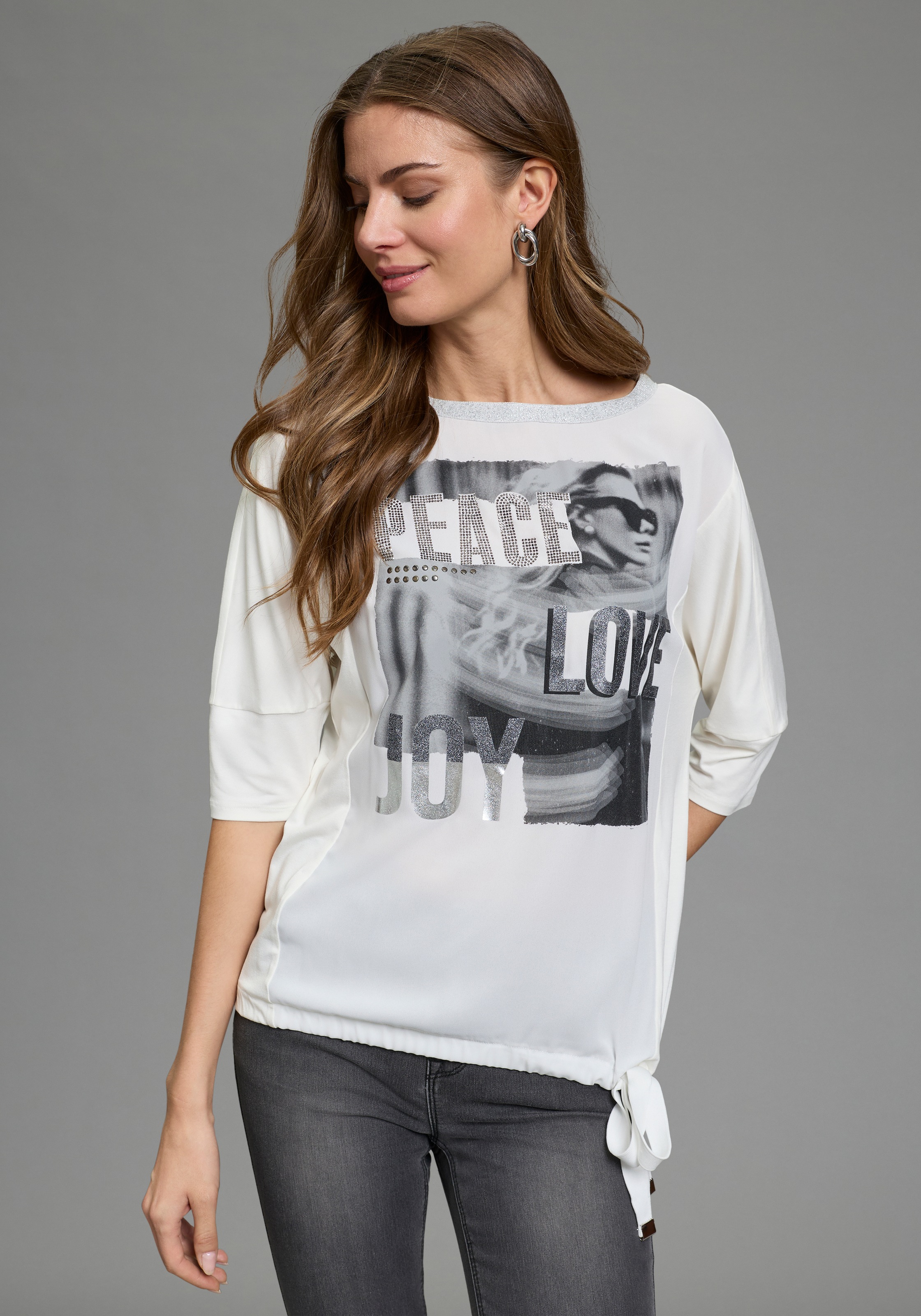 Image of Laura Scott Shirtbluse mit U-Boot-Ausschnitt, Halbarm und Glitzerdruck