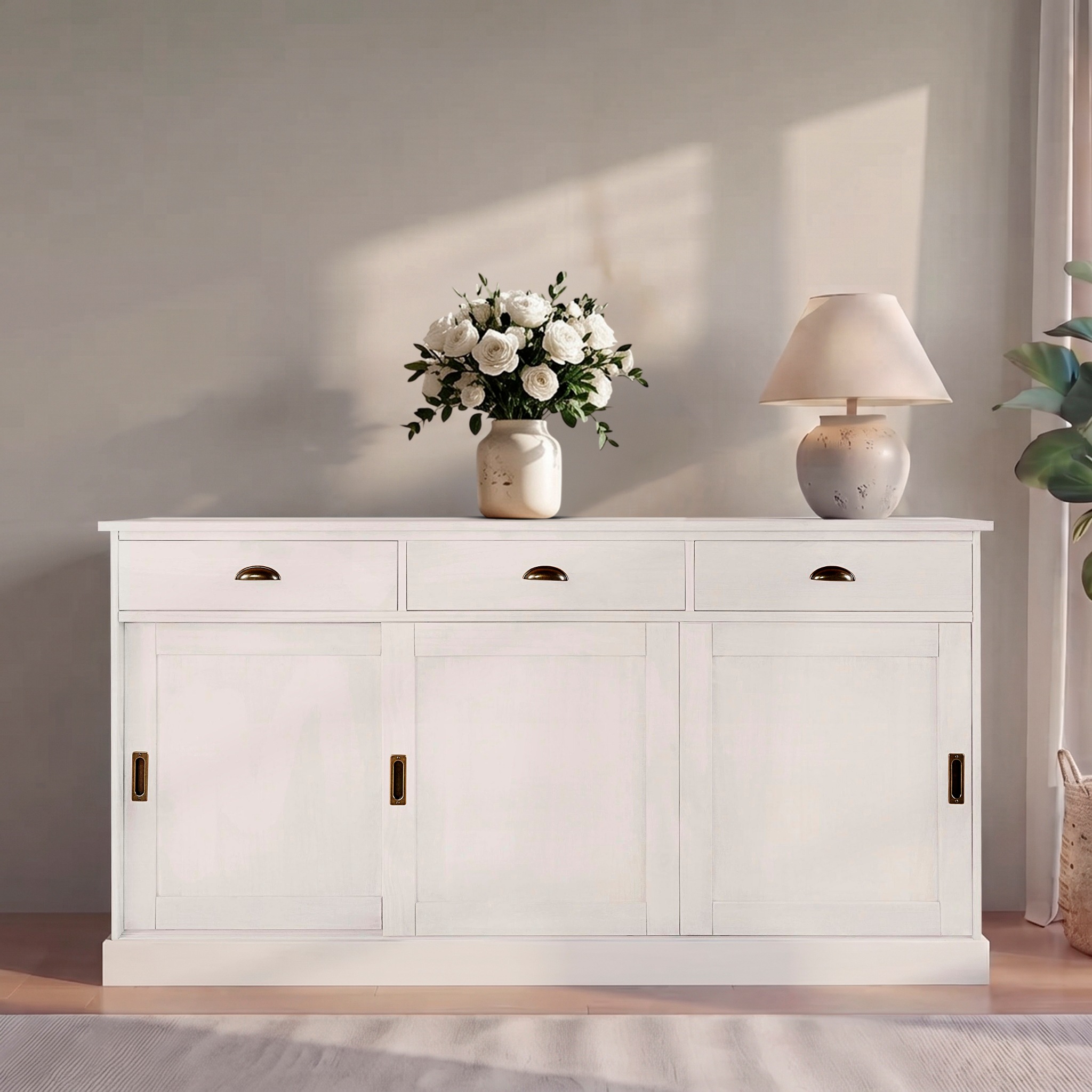 Image of GOODproduct Sideboard "Schröder" Kommode, 3 Schiebetüren, 3 Schubkasten, aus massivem Kiefernholz