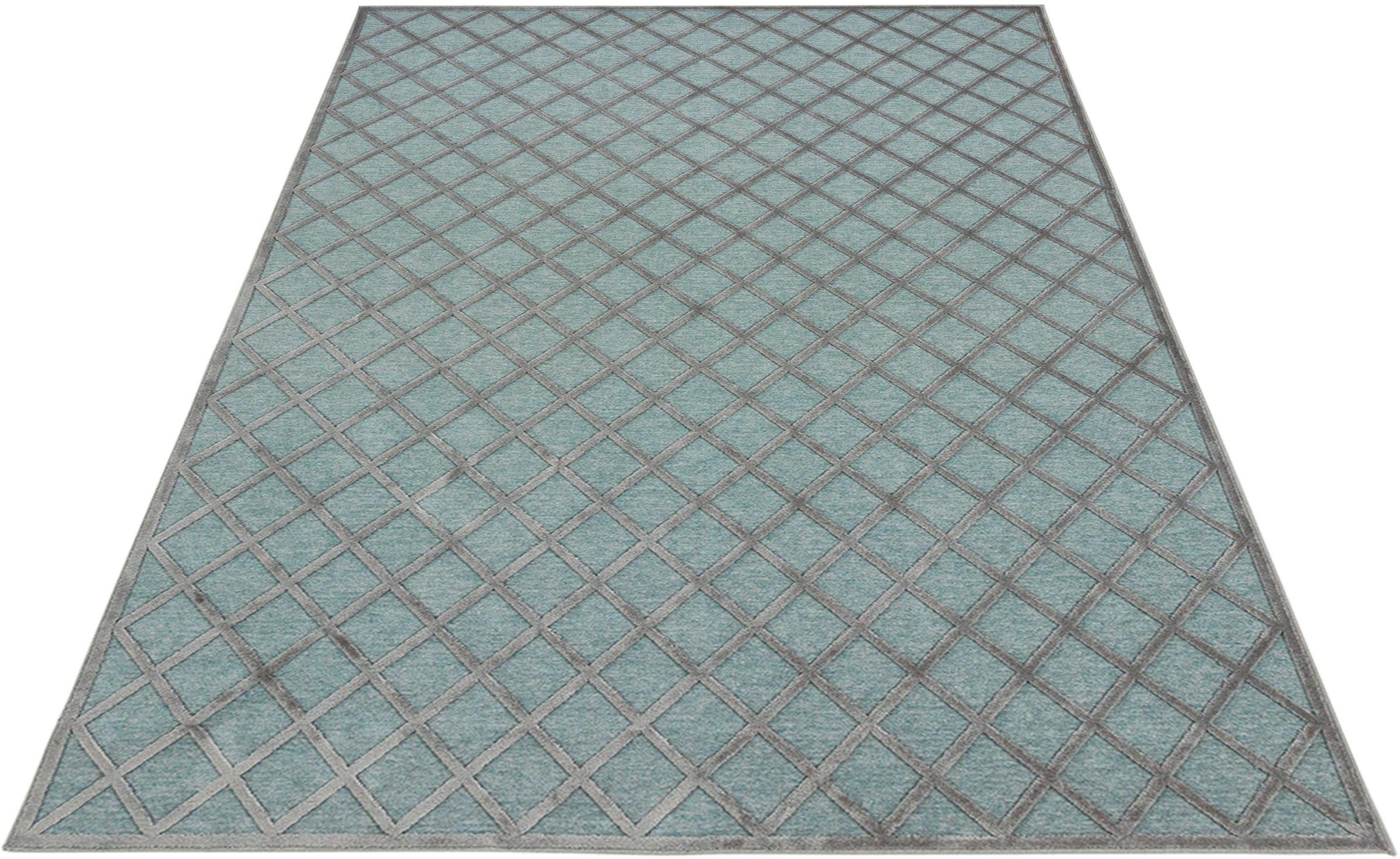 Image of MINT RUGS Teppich »Danton«, rechteckig, 4 mm Höhe, Viskose Glanz, Hoch-Tief Struktur, Wohnzimmer, Schlafzimmer, Robust, Pflegeleicht, Gitter Muster bei Ackermann Versand Schweiz