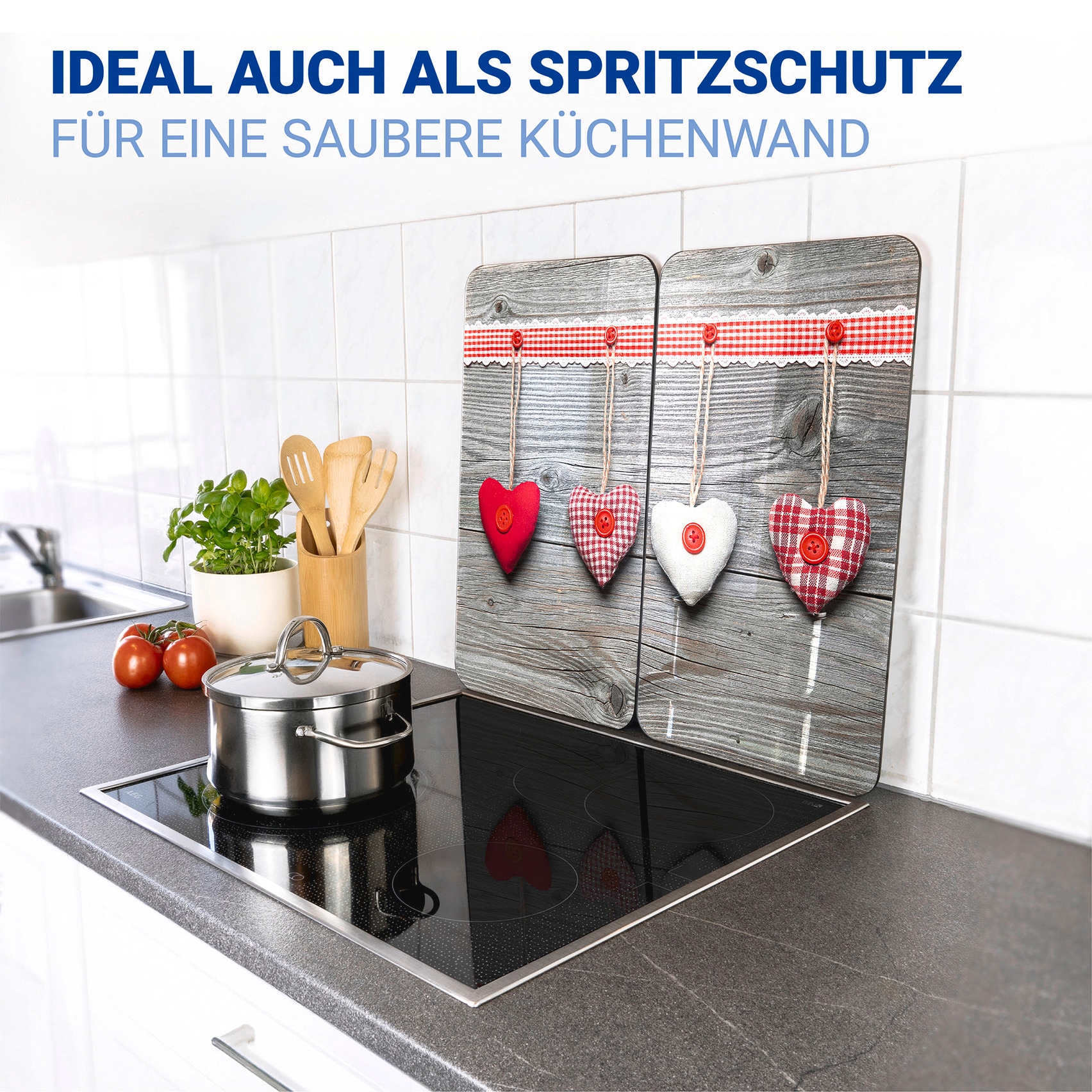 WENKO Herd-Abdeckplatte »Universal Modell Herzen«, (Set, 2 tlg.), Herdabdeckung für alle Herdarten, kratzfest, mit rutschfesten Füssen