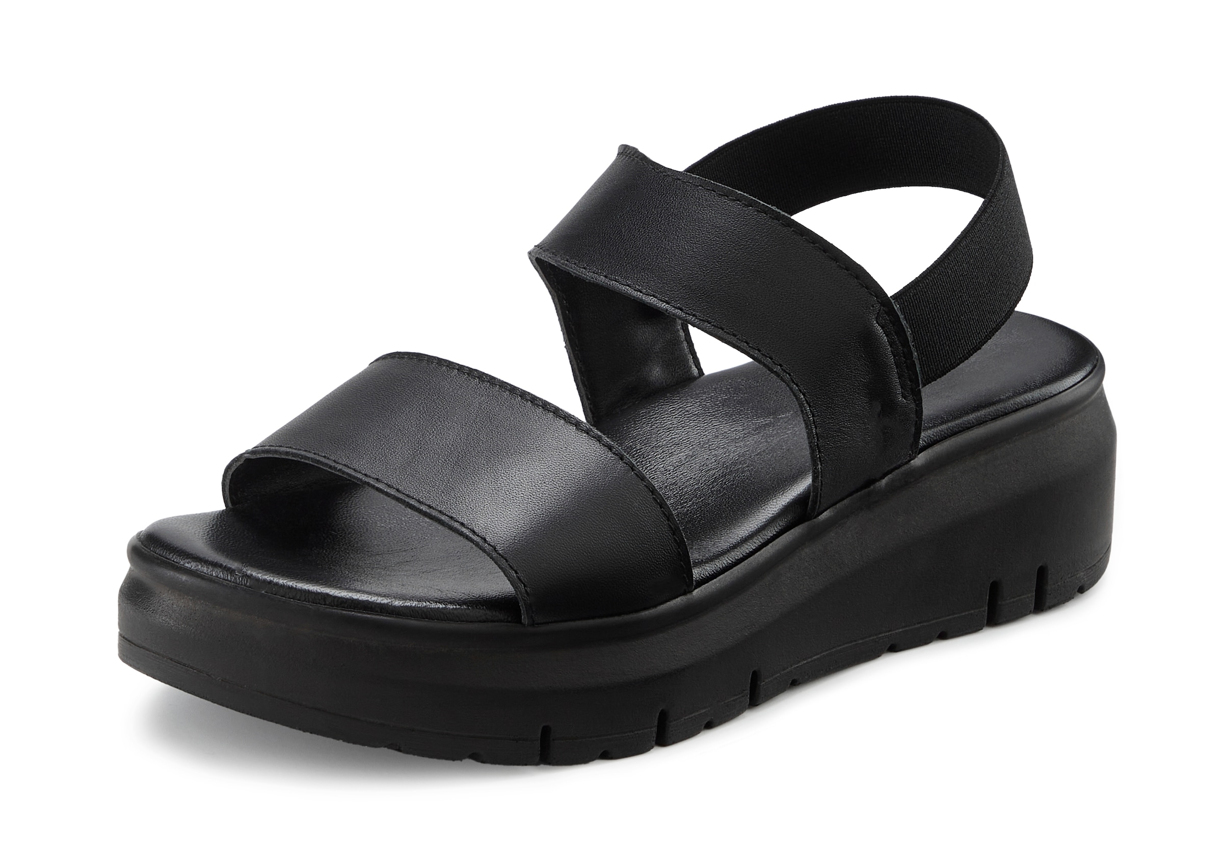 French Connection Sandale »Sommerschuhe, Sandalette, Ledersandalette, offener Schuh, Ledersandale«  NEU aus hochwertigem Leder mit leichtem Keilabsatz und Plateausohle