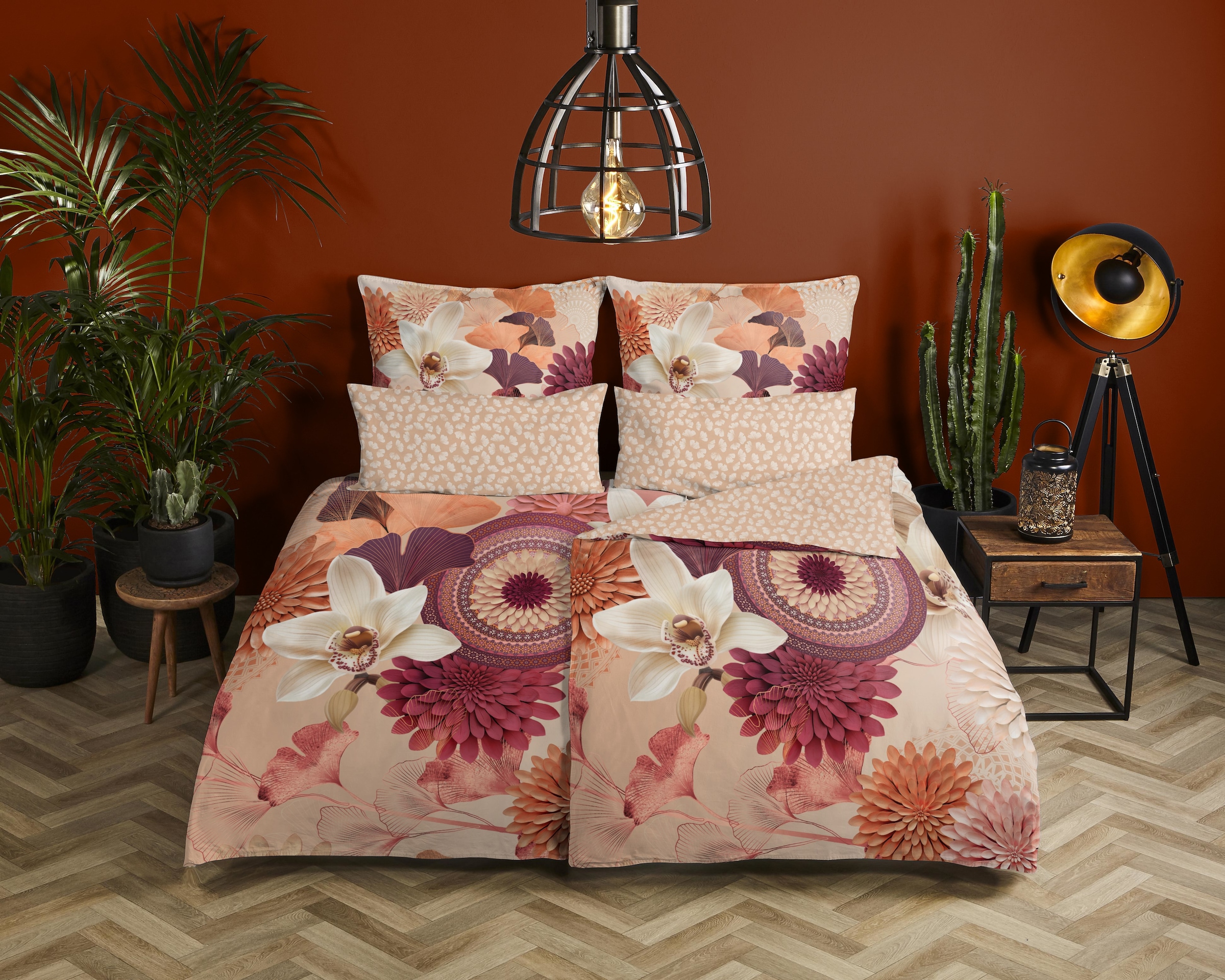 hip Wendebettwäsche »Quente«, Satin, Reissverschluss, Wendeoptik, Mandala, Blume, Sand