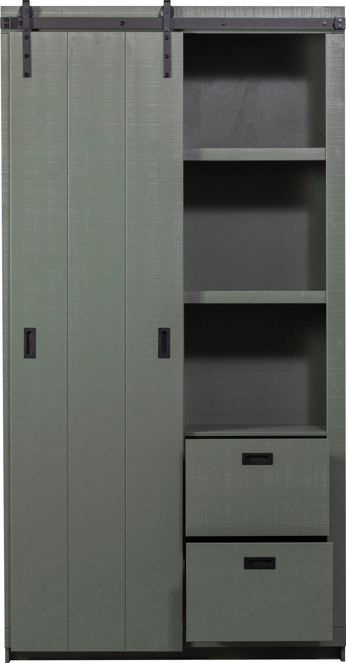 WOOOD Vitrine »Slide Barn FSC®-Kiefernholz bandsägerauh, H 230 x B 122 x T 37 cm« Metallschiene für Schiebetür, lackierte Oberfläche, pfleigleicht