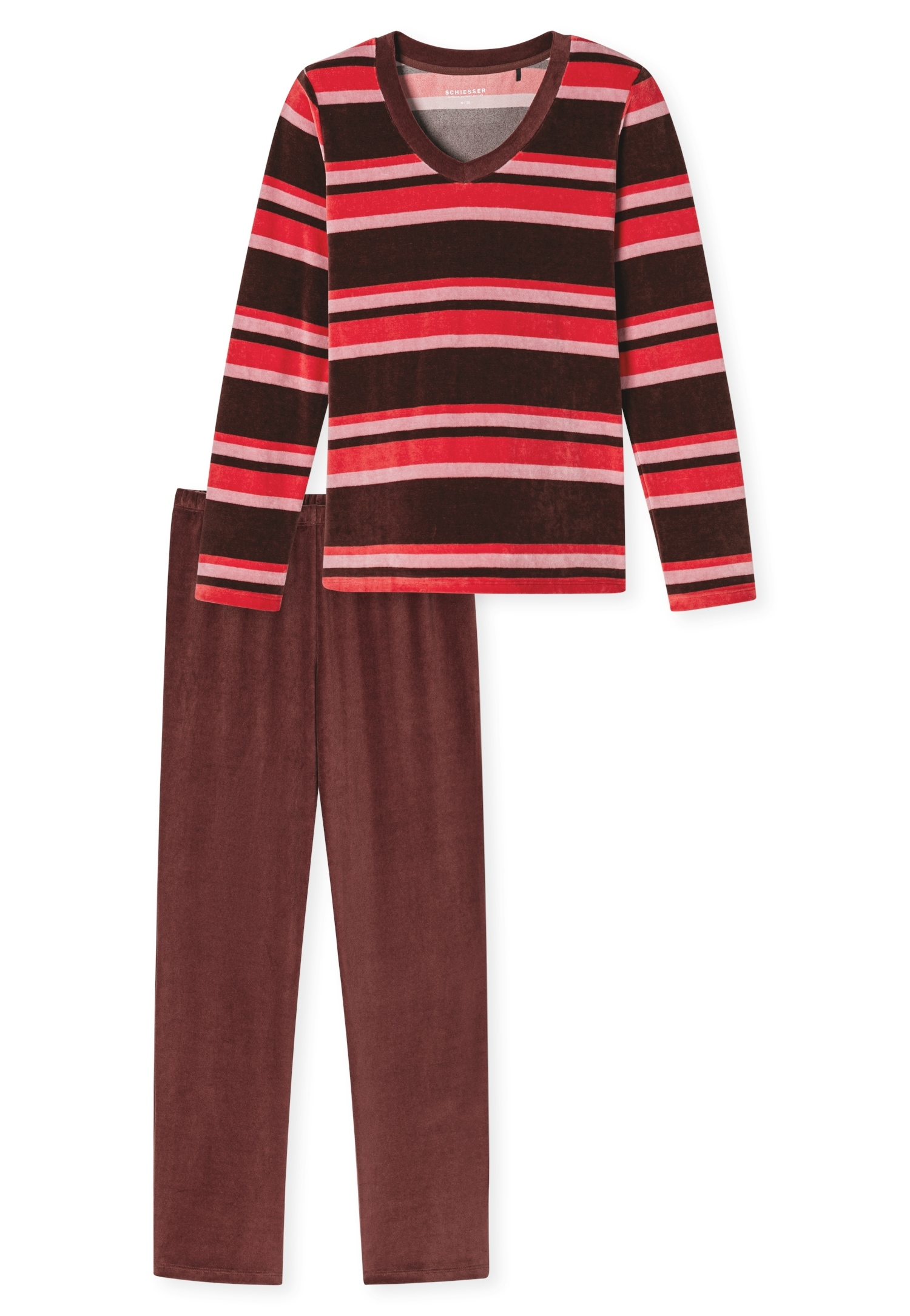 Schiesser Pyjama »Comfort Nightwear« 2 cuis tlg., Baumwollmischung, V-Ausschnitt, langärmelig, Velour-Qualität