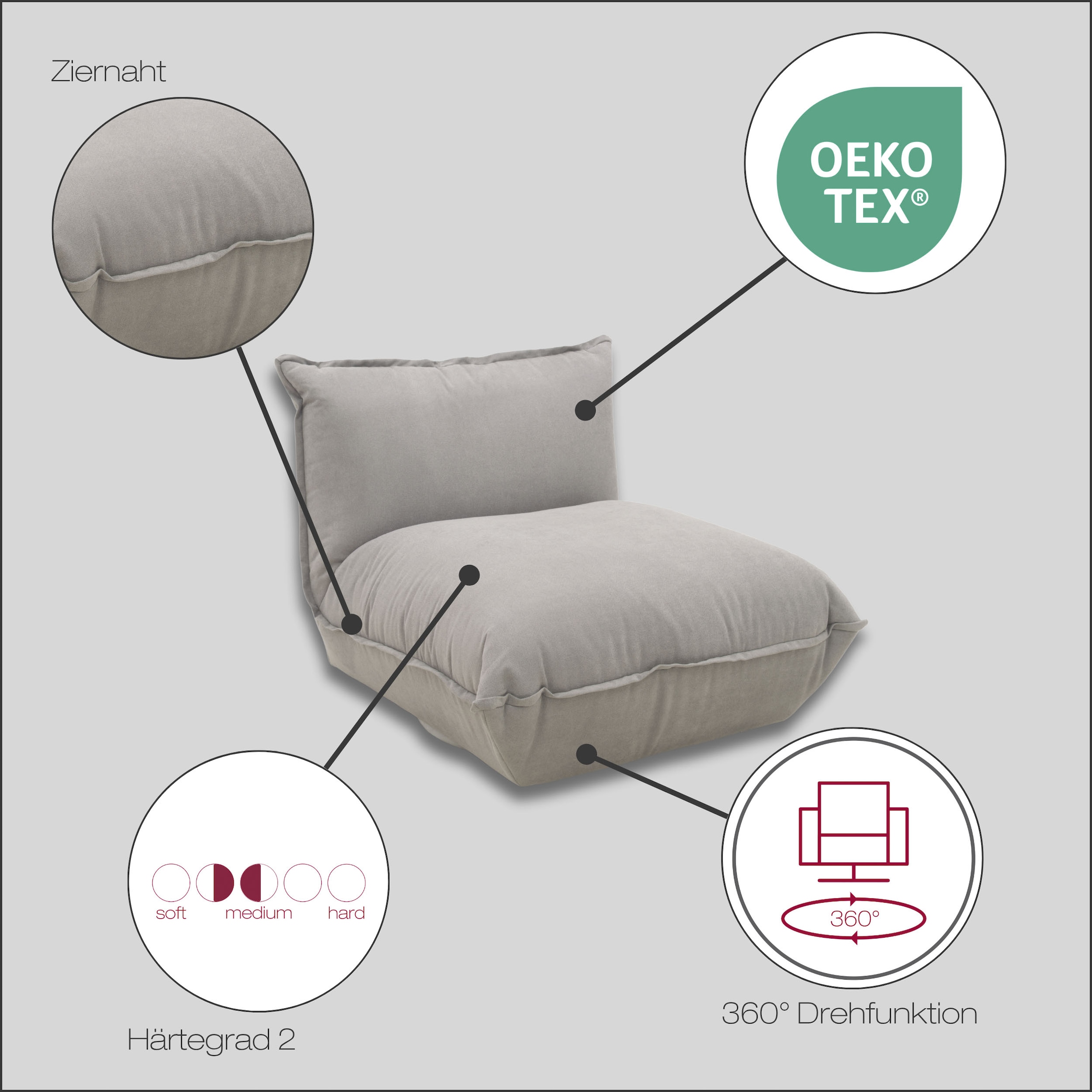 DOMO collection Fauteuil »Nantes Loungesessel, Wohlfühlsessel mit 360° Drehfunktion« hochwertig gepolstert mit Federkern, Struktur weich, mango