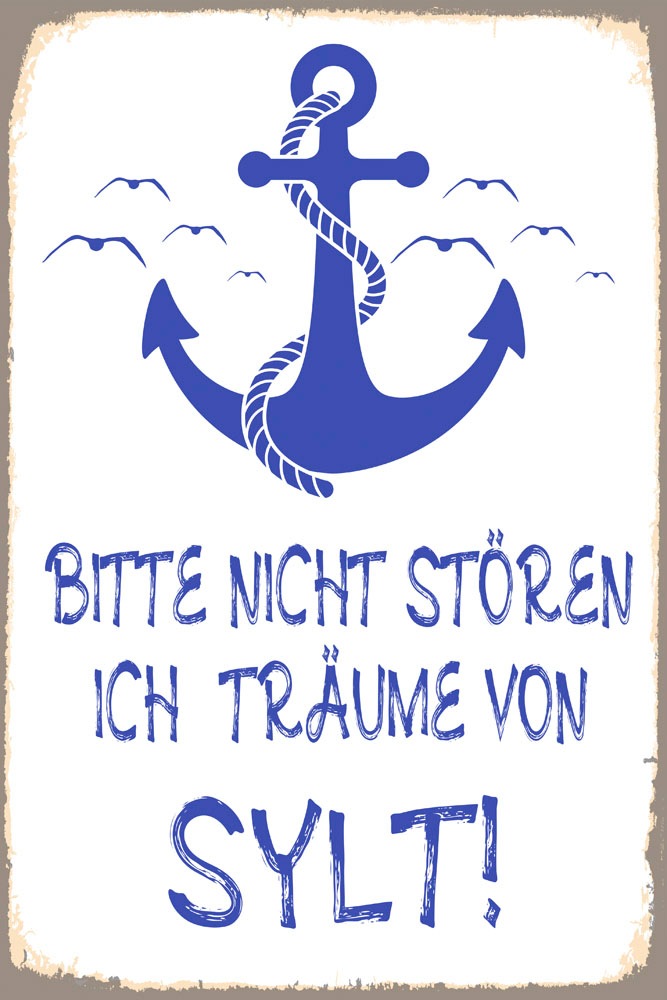 Image of queence Metallbild "Traum von Sylt" Anker Meer Schriftzug Sprüche Sprüche & Texte 1 Stk. tlg. Stahlschild, Blechschild, Sprüche, Texte, Fernweh, Sylt