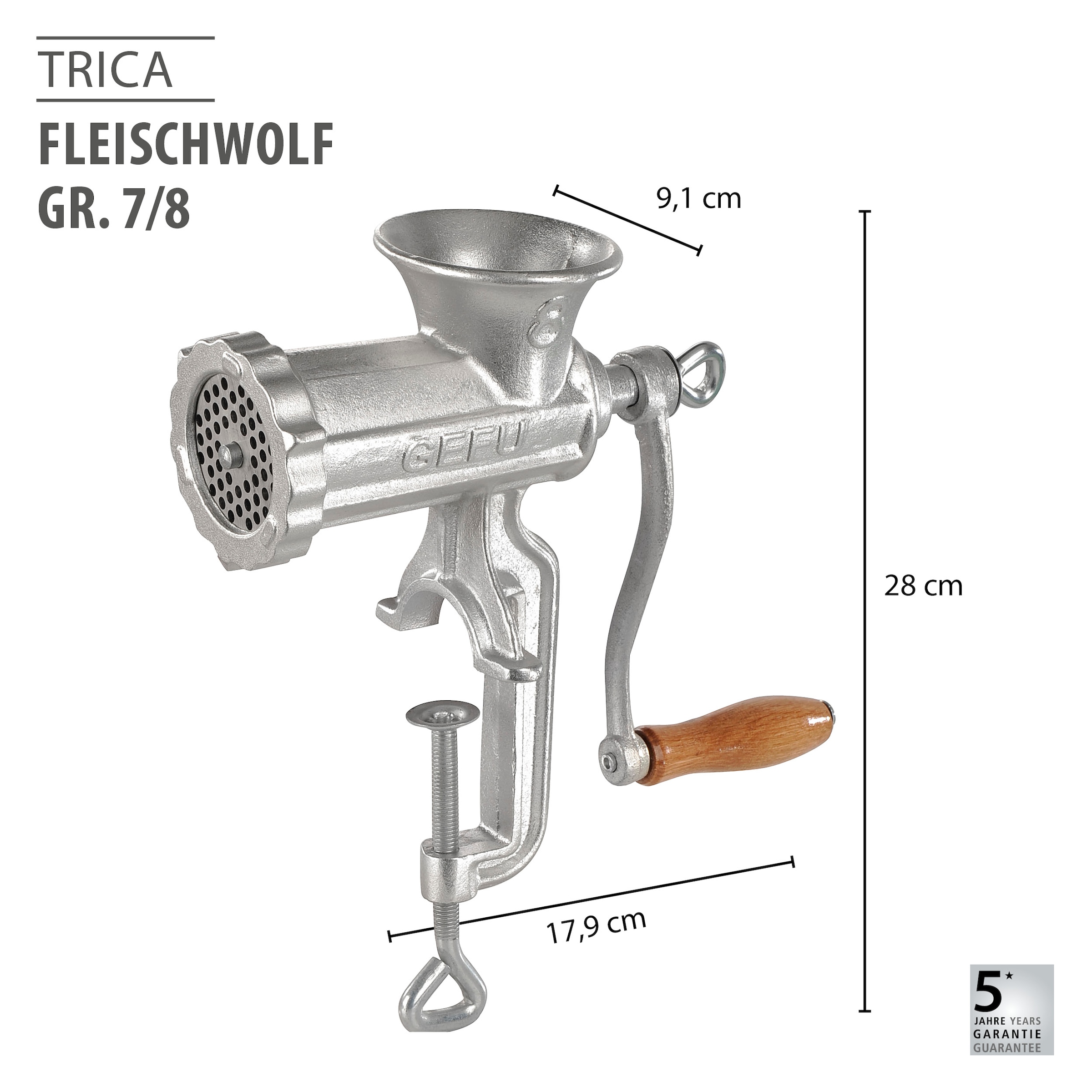 GEFU Fleischwolf »TRICA, Gr. 7/8, mit Edelstahl-Schneidmessern«, ideal für das Herstellen von Hackfleisch und Tatar geeignet