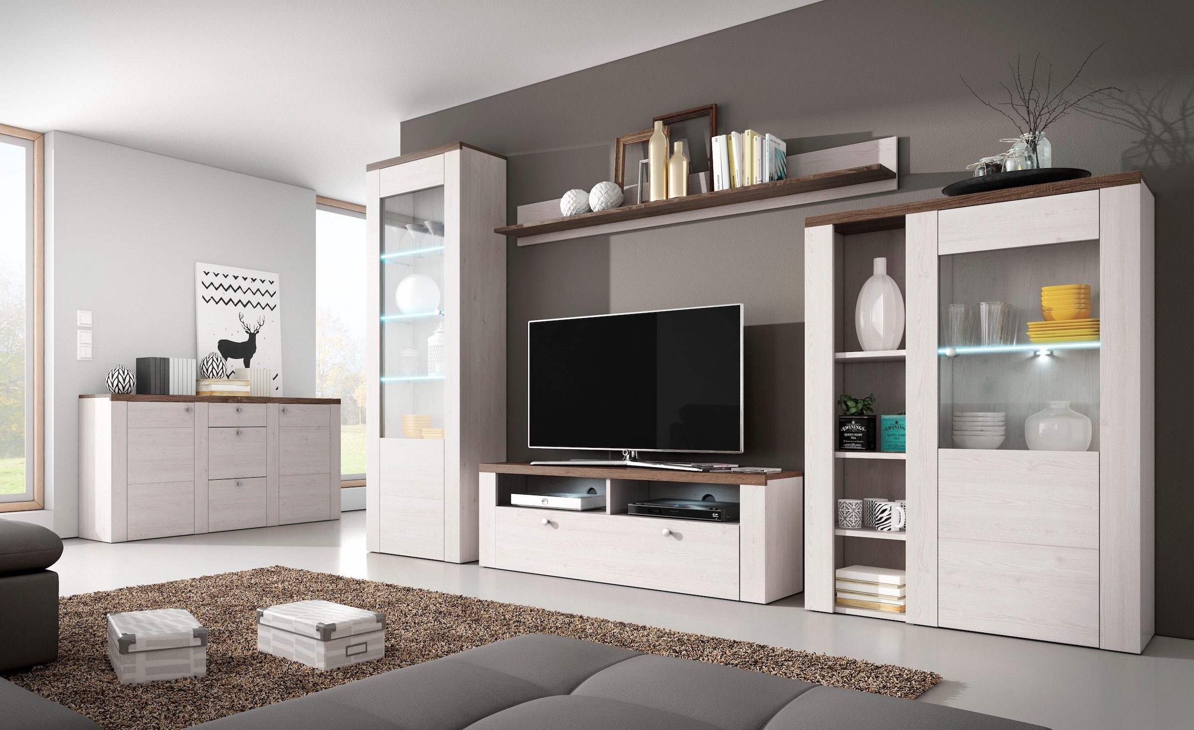 Home affaire Sideboard »Larona, zeitlose Kommode mit 2 Türen, 3 Schubkästen, Türkommode,«, Höhe 84 cm, viel Stauraum, Anrichte mit dekorativer Rahmenoptik