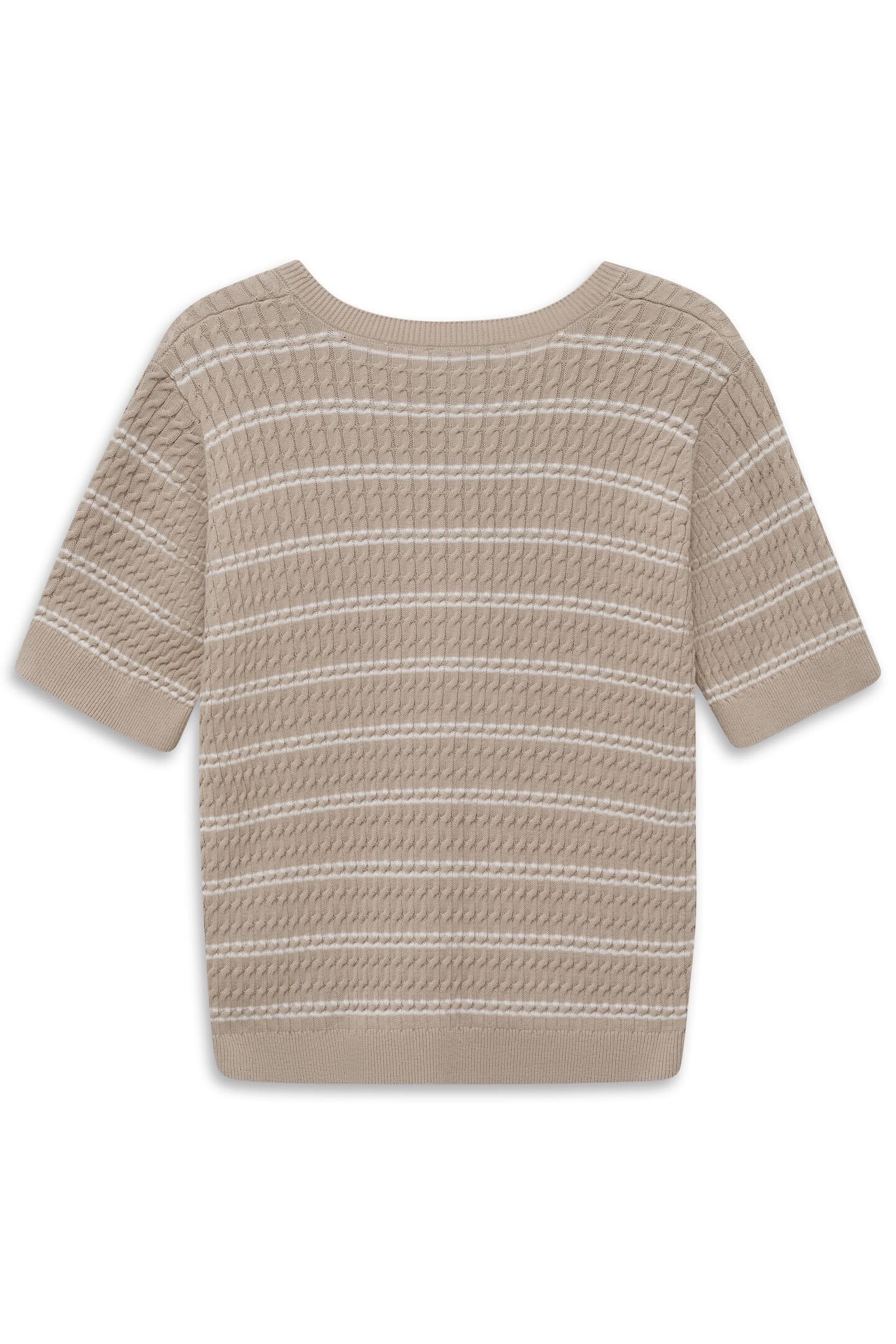 bugatti Pull à col rond »Gestreift« mit kurzem Arm und Knopfleiste