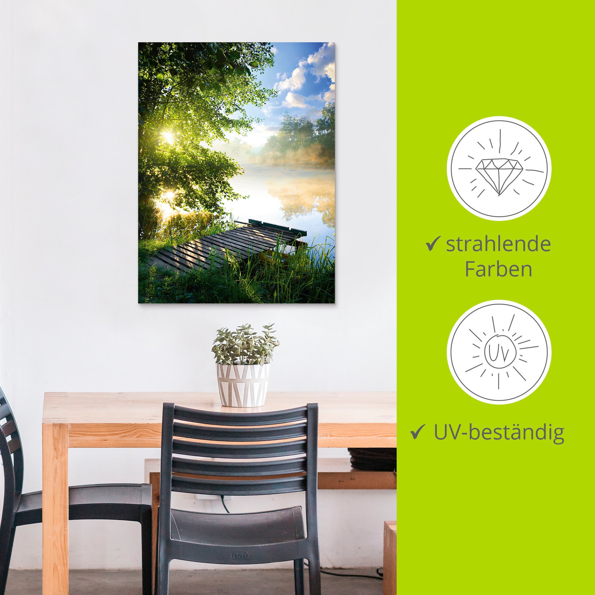 Artland Wandbild »Angelsteg am Morgen« Gewässer 1 Stk. tlg. als Alubild, Leinwandbild, Poster in verschied. Grössen