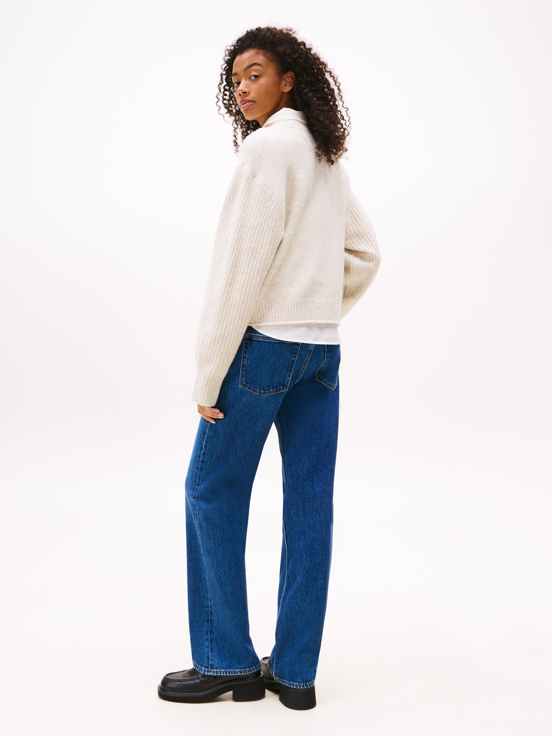 Tommy Jeans Strickpullover »TJW MELANGE FLAG SWEATER RIB EXT«, in gerippter Struktur
