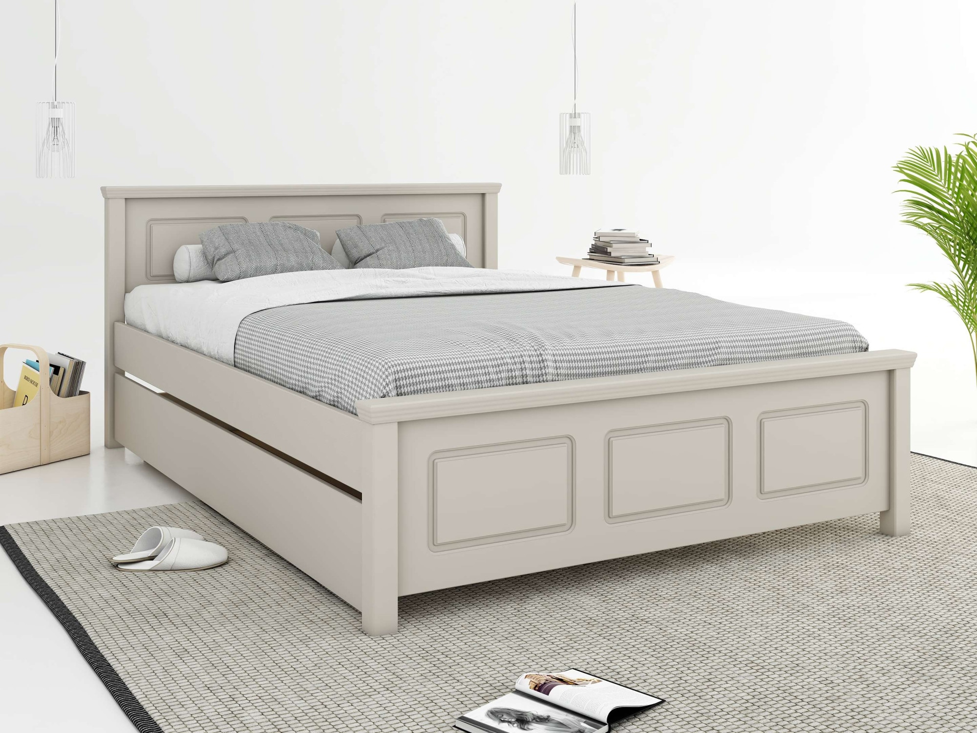 GOODproduct Lit en bois massif »ERIK' , Made in Europe, optional mit Schublade, Massivholz Kiefer« FSC® zertifiziert,  in mehreren Grössen, Landhausstil mit Kassettenoptik