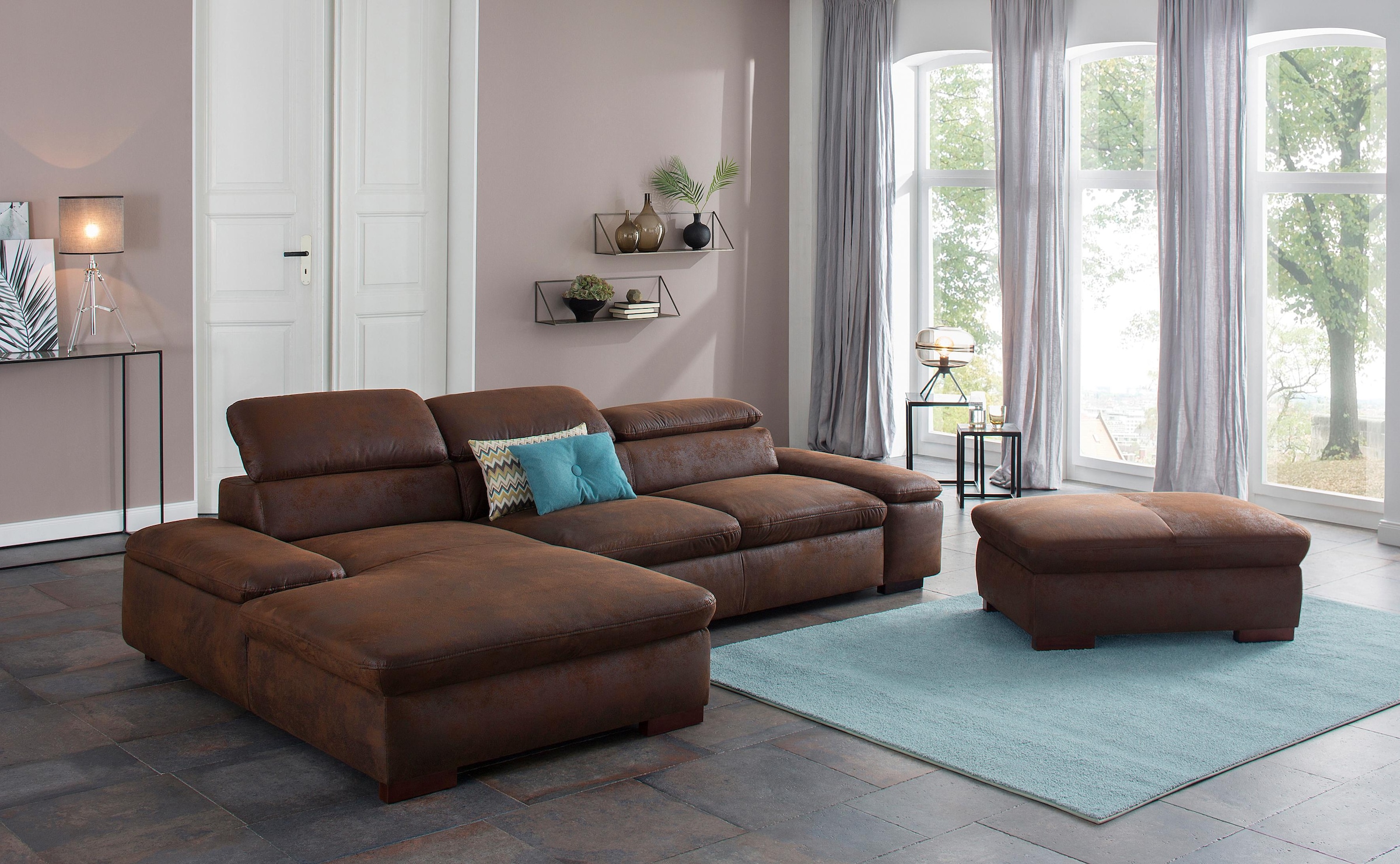 GOODproduct Canapé d'angle »Alberto L-Form« avec réglage de la tête, au choix fonction couchage