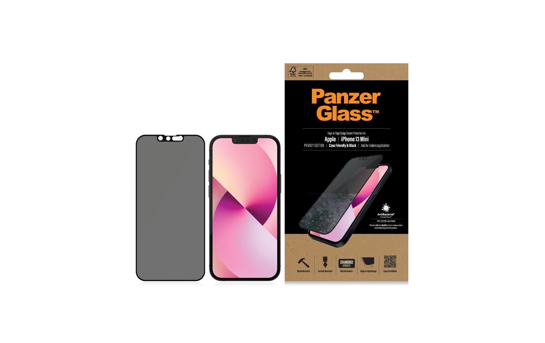 PanzerGlass Displayschutzglas »Displayschutz Case«, für iPhone 13 mini, Mit Rahmen