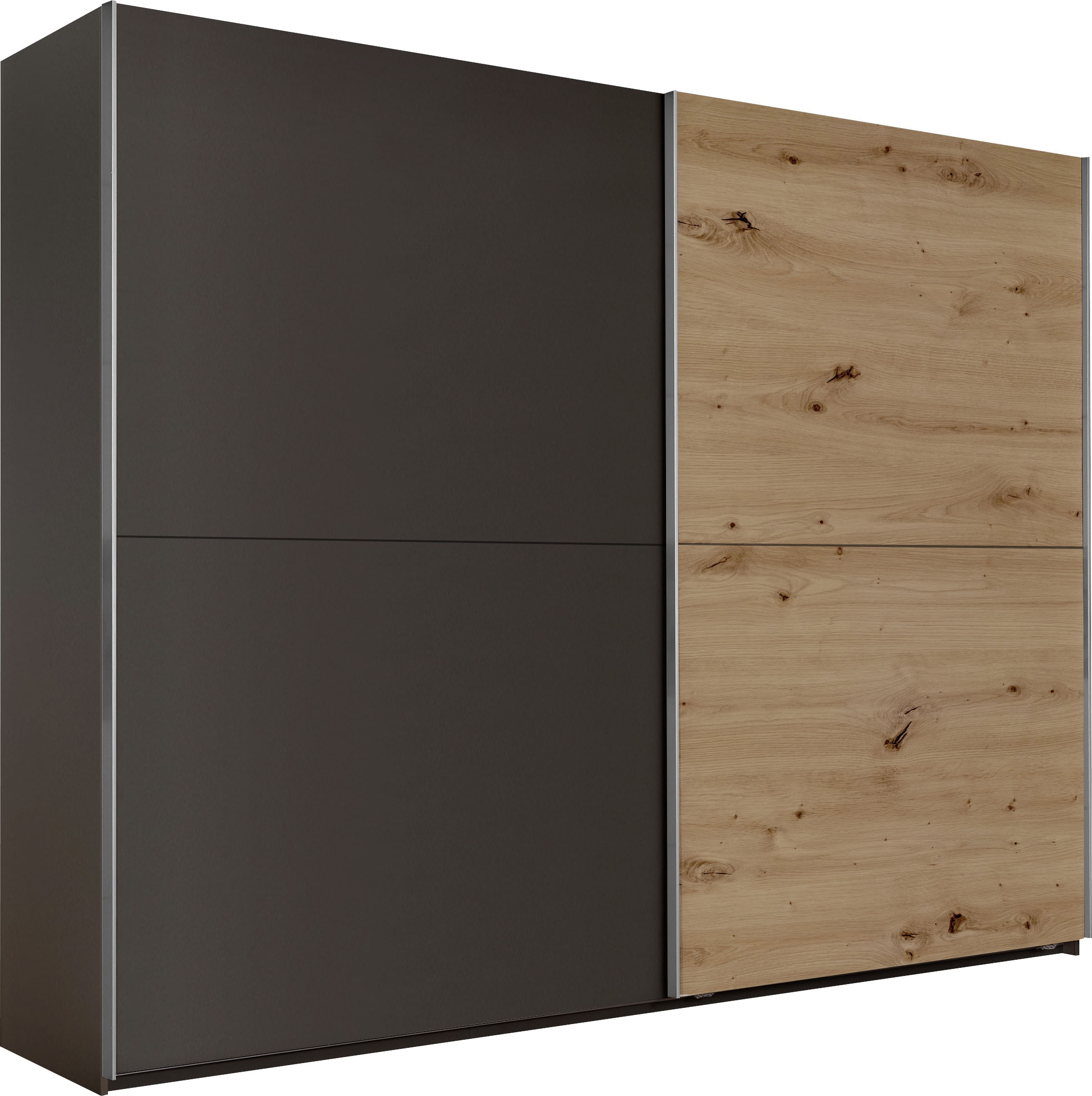 Schlafkontor Schwebetürenschrank »Mesio, 2-türiger Kleiderschrank, Schiebetürenschrank mit viel Stauraum«, inklusive Hoteleinteilungen aussen und Einlegeböden oben