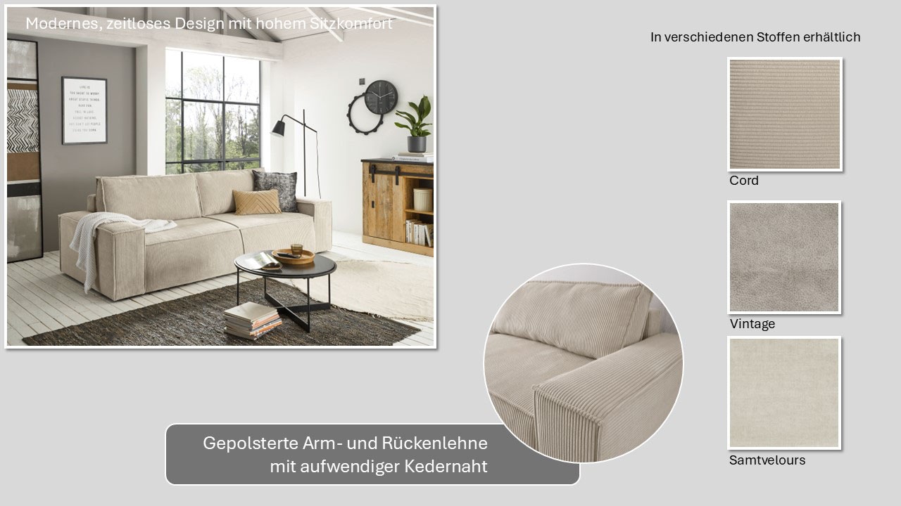 Home affaire 3-Sitzer »SHERWOOD«, nachts: Schlafsofa (Liegefläche 200x136 cm), tagsüber: 3-Sitzer-Sofa.