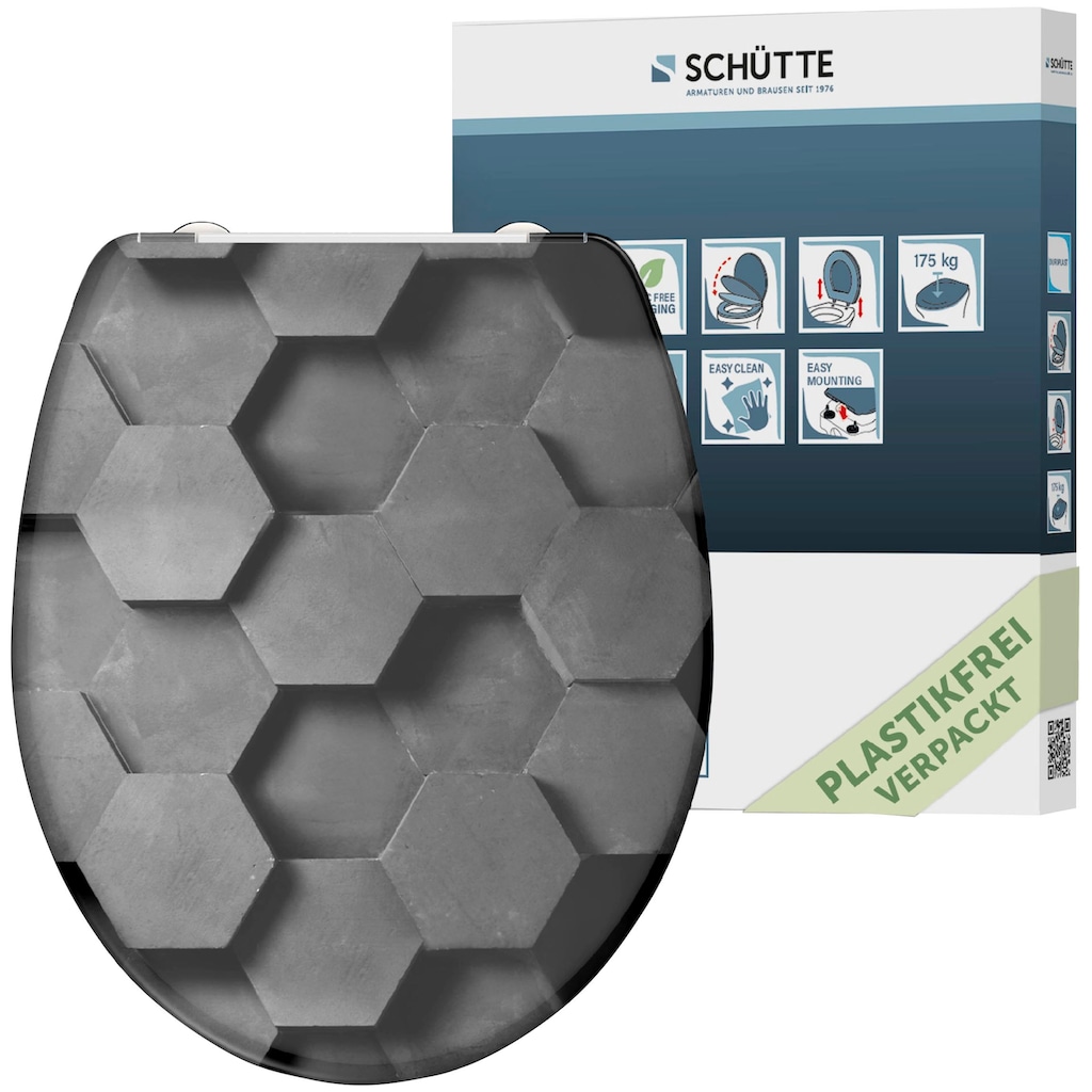 Schütte WC-Sitz »Grey Hexagons«, Duroplast, mit Absenkautomatik und Schnellverschluss