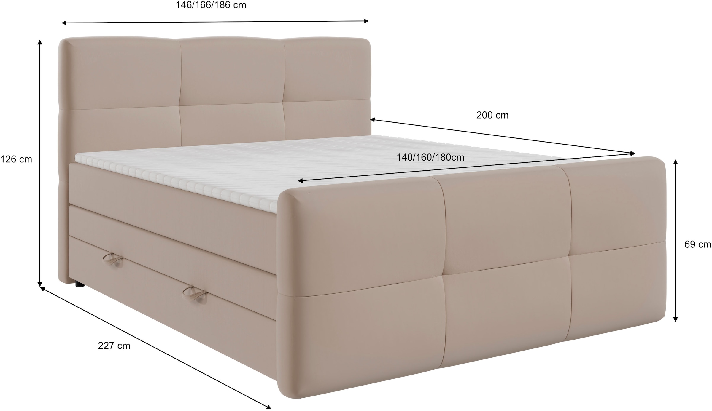 FORTE Boxspringbett »STAR erhältlich in den Breiten 140cm, 160cm & 180cm, inkl. Bettkasten« inkl. Fussteil, erhältlich in verschiedenen Farben
