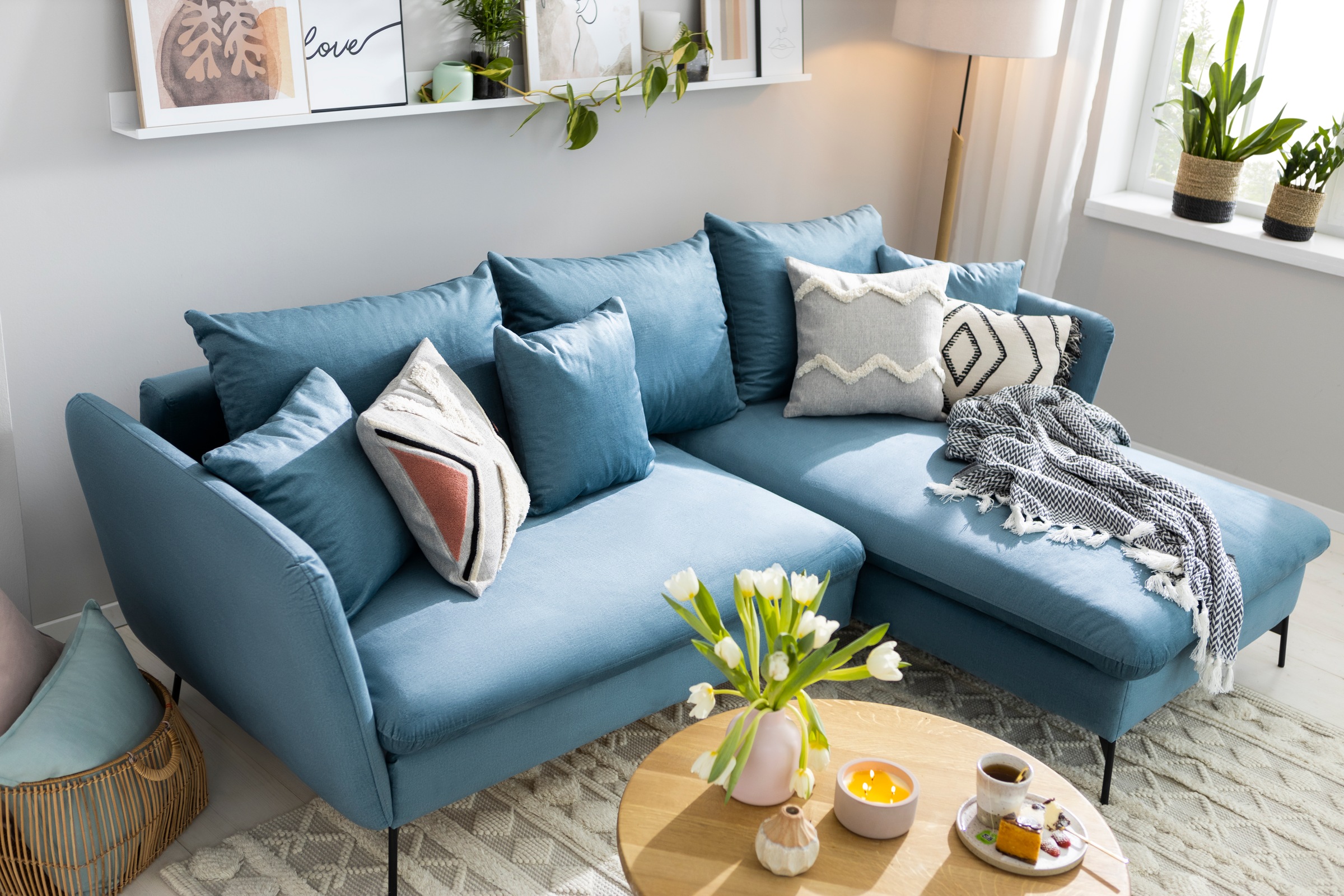 andas Ecksofa »LIVORNO,258 cm, L-Form,«, Schlaffunktion u. Bettkasten (139/224cm), Samt, Struktur, Webstoff