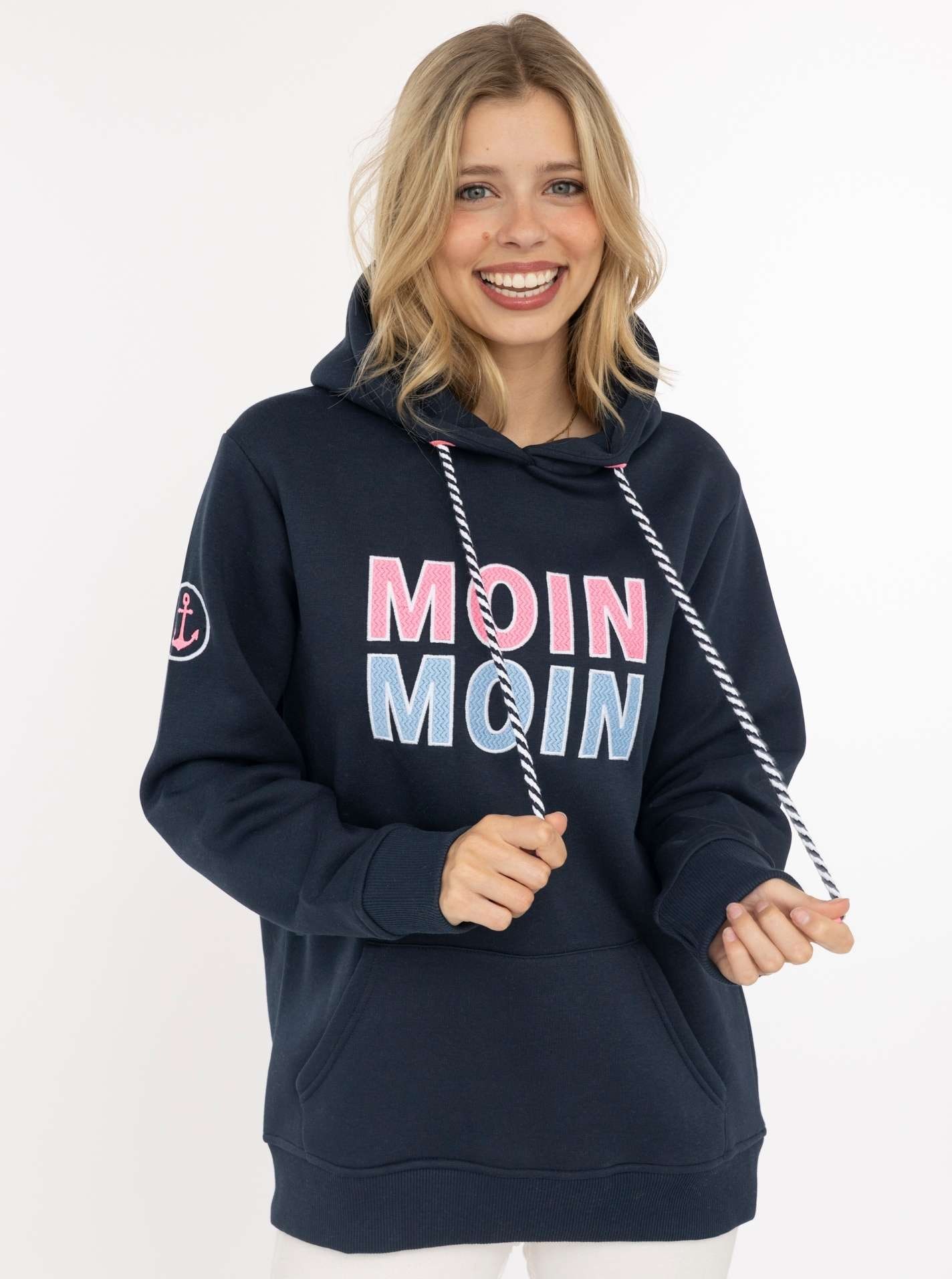 Zwillingsherz Hoodie »"Moin Moin"«, auffälliges Front Logo, Anker am Arm, Kapuze mit Kordel, Kängurutasche

