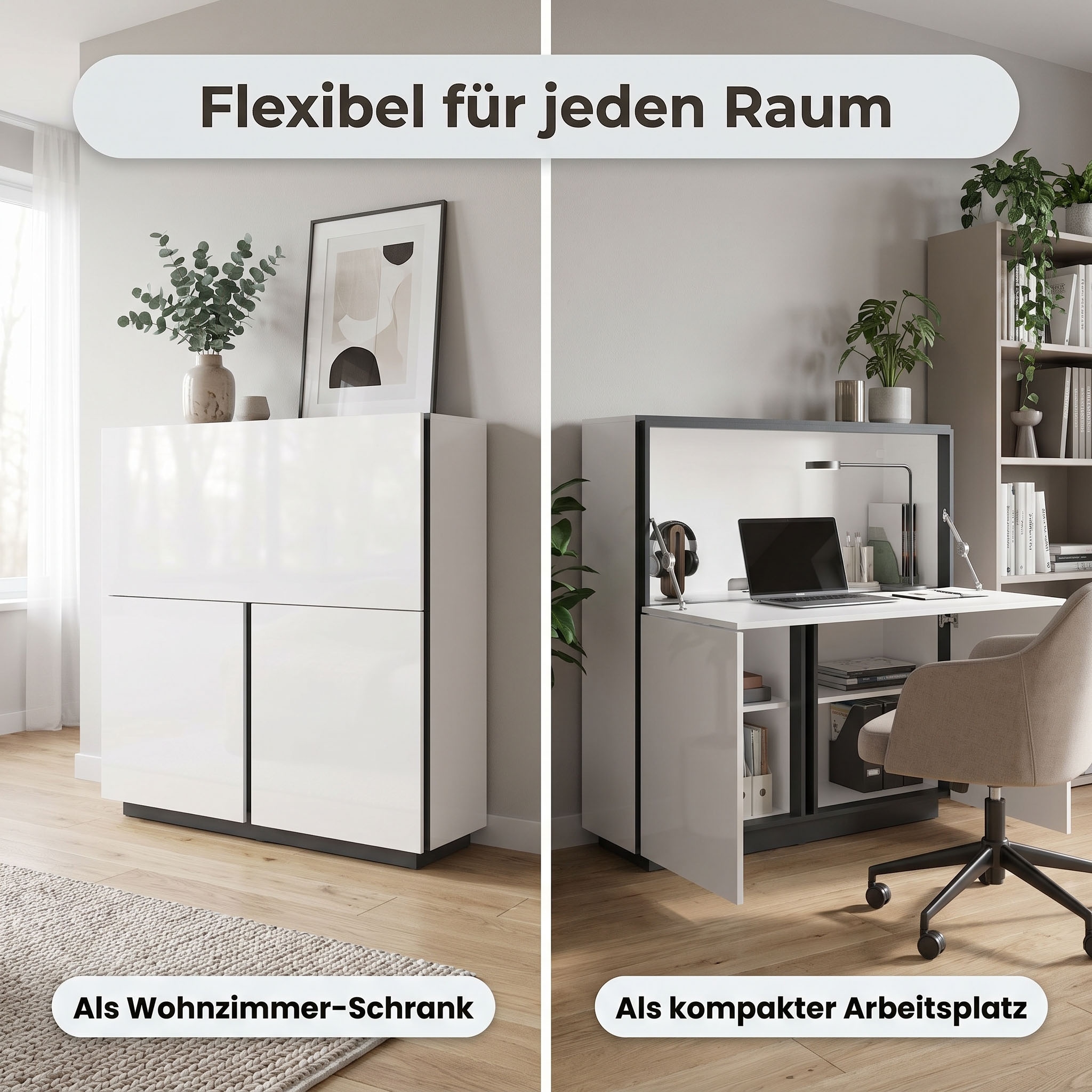 byLIVING »IDAHO« Weiss Hochglanz, 2 Türen, 1 Klapptür, 3 Fächer, Griffnut, B: 120 cm