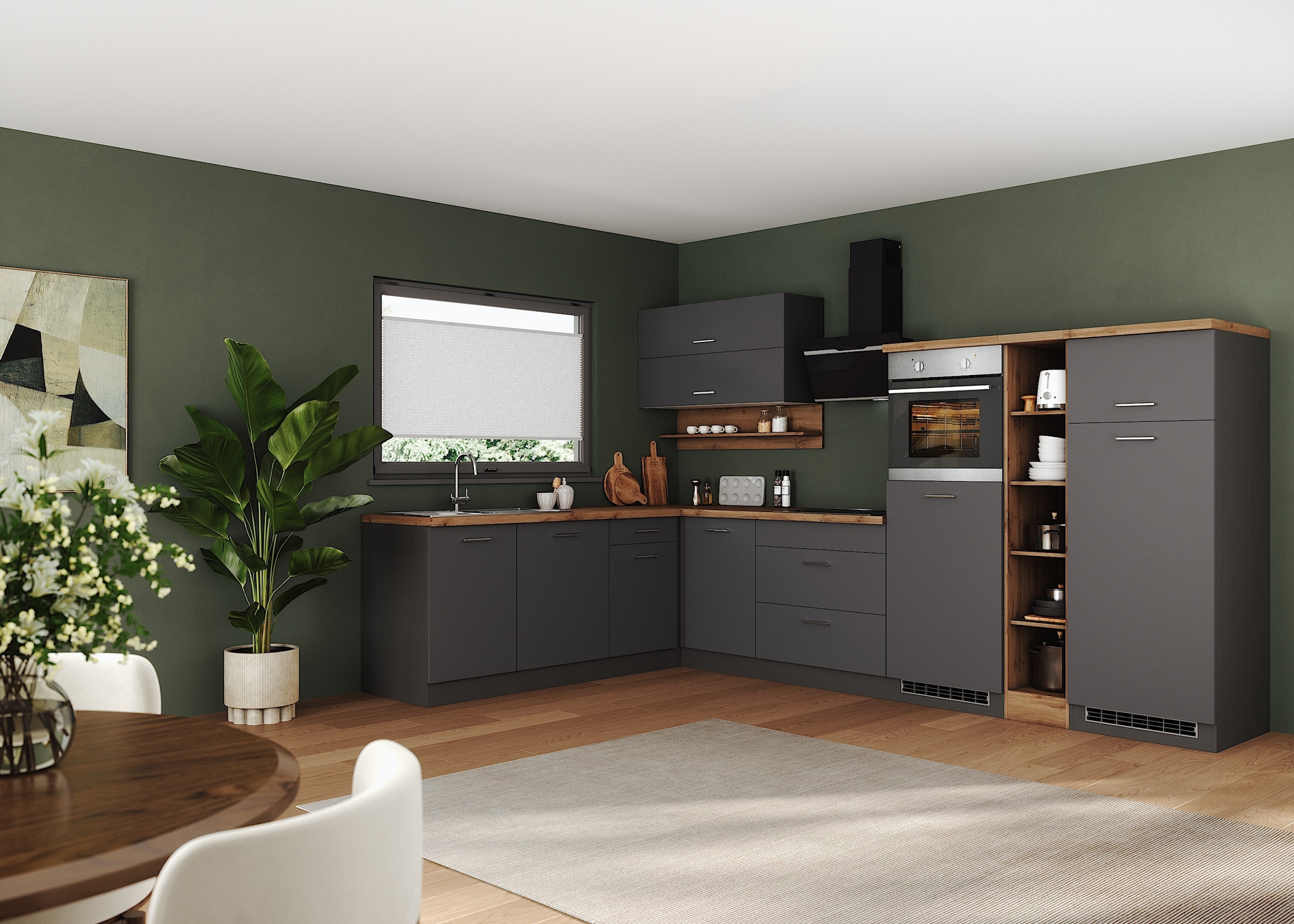 KOCHSTATION Cuisine d'angle »KS-Milan« largeur 340/220 cm, beaucoup d'espace de rangement, appareils électriques en option