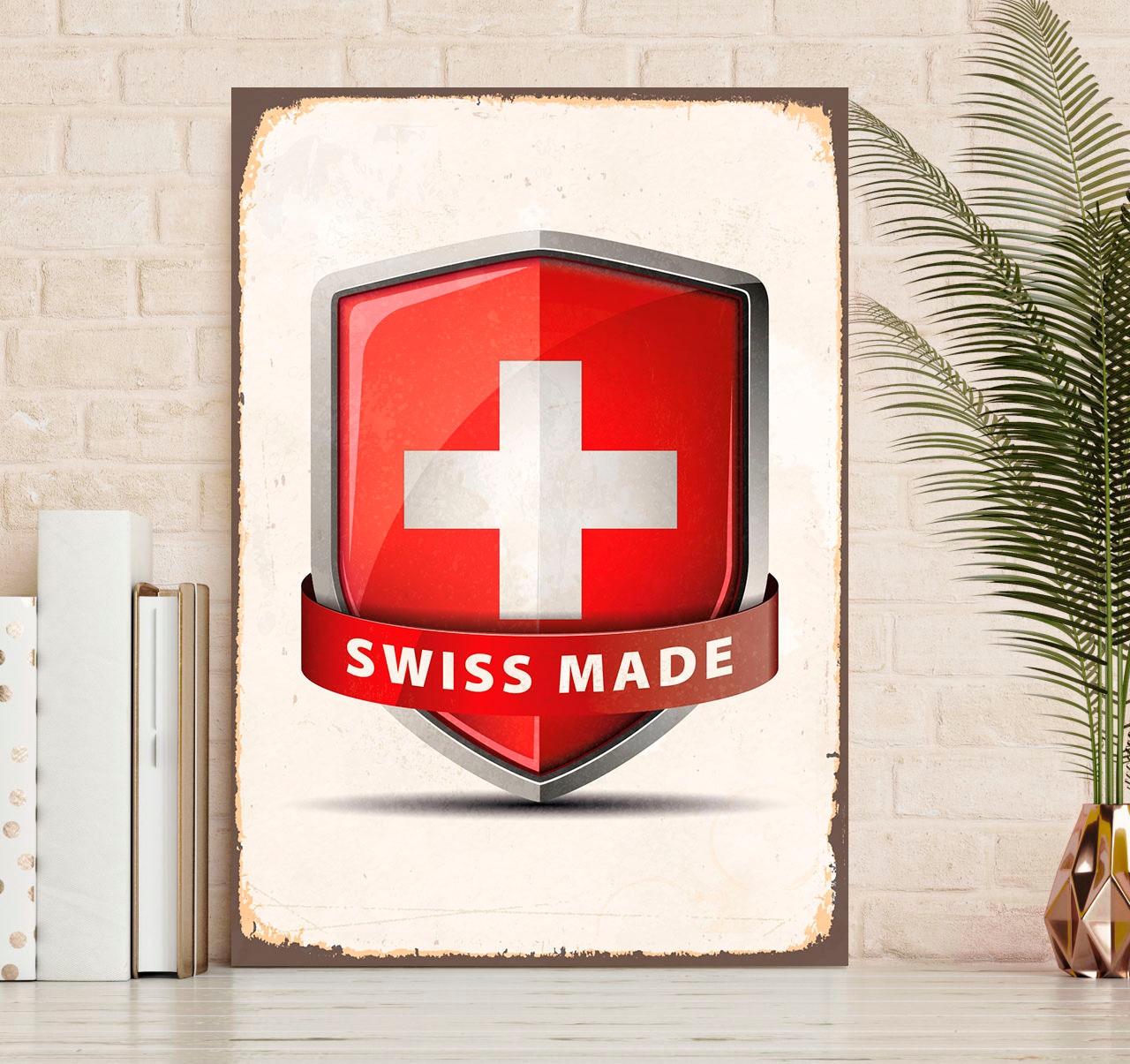 Image of queence Metallbild "Swiss Made" Schriftzug Schriftzüge Schweiz 1 Stk. tlg. Stahlschilder