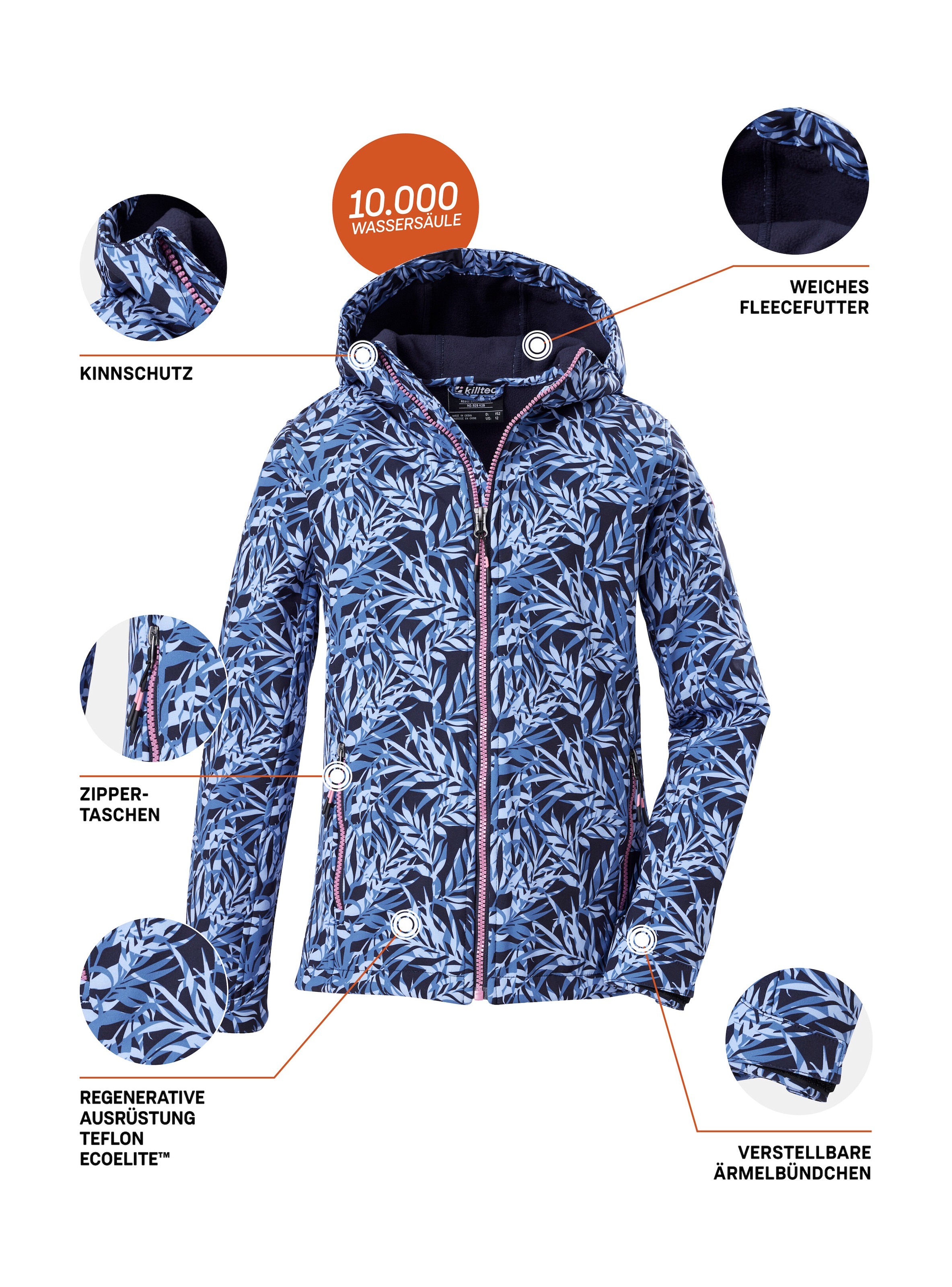 Killtec Softshelljacke »Mädchen Softshelljacke Print« Wasserdicht, windabweisend, atmungsaktiv, modischer Print