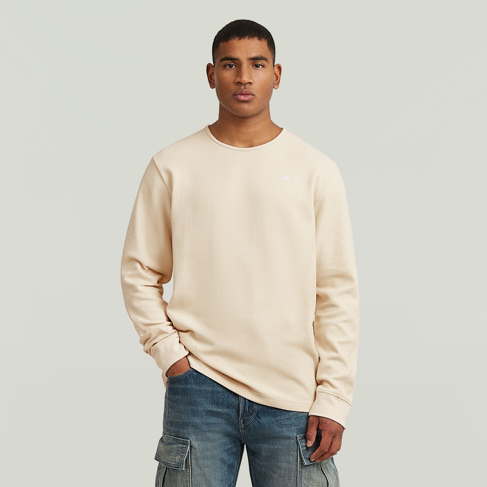 Image of G-STAR Longsleeve "Structured Tweeter" in Waffel-Struktur, mit Logostickerei