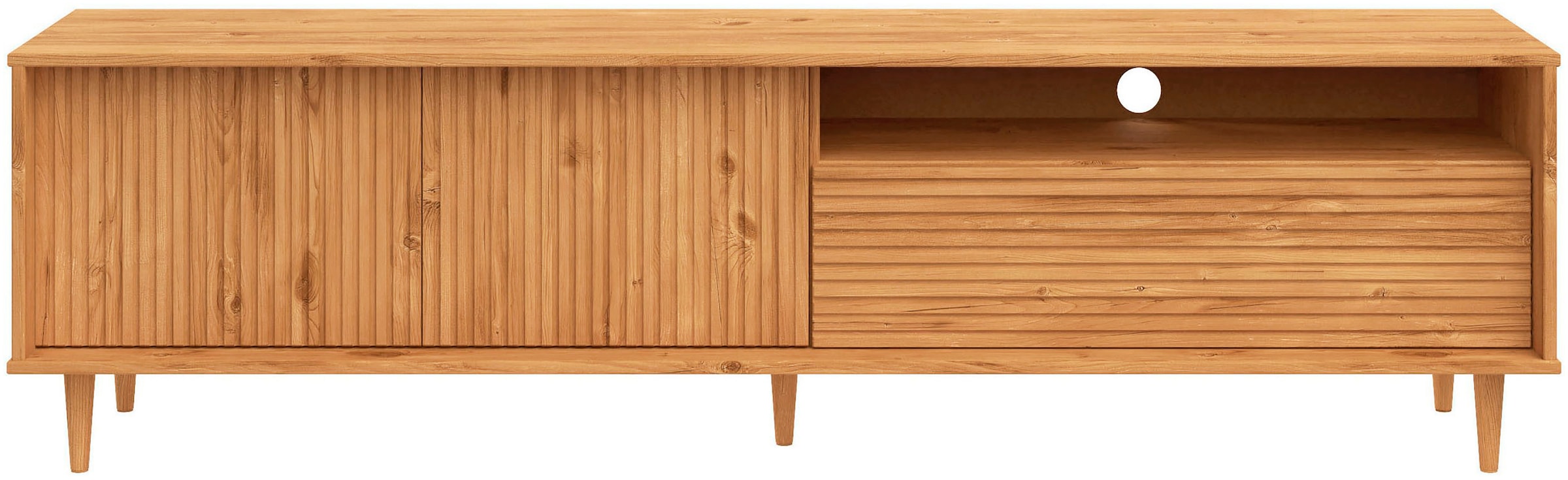 GOODproduct Table basse »Malmedy  Front mit gefrästen Rillen« meuble TV en pin massif, push-to-open, largeur 180 cm