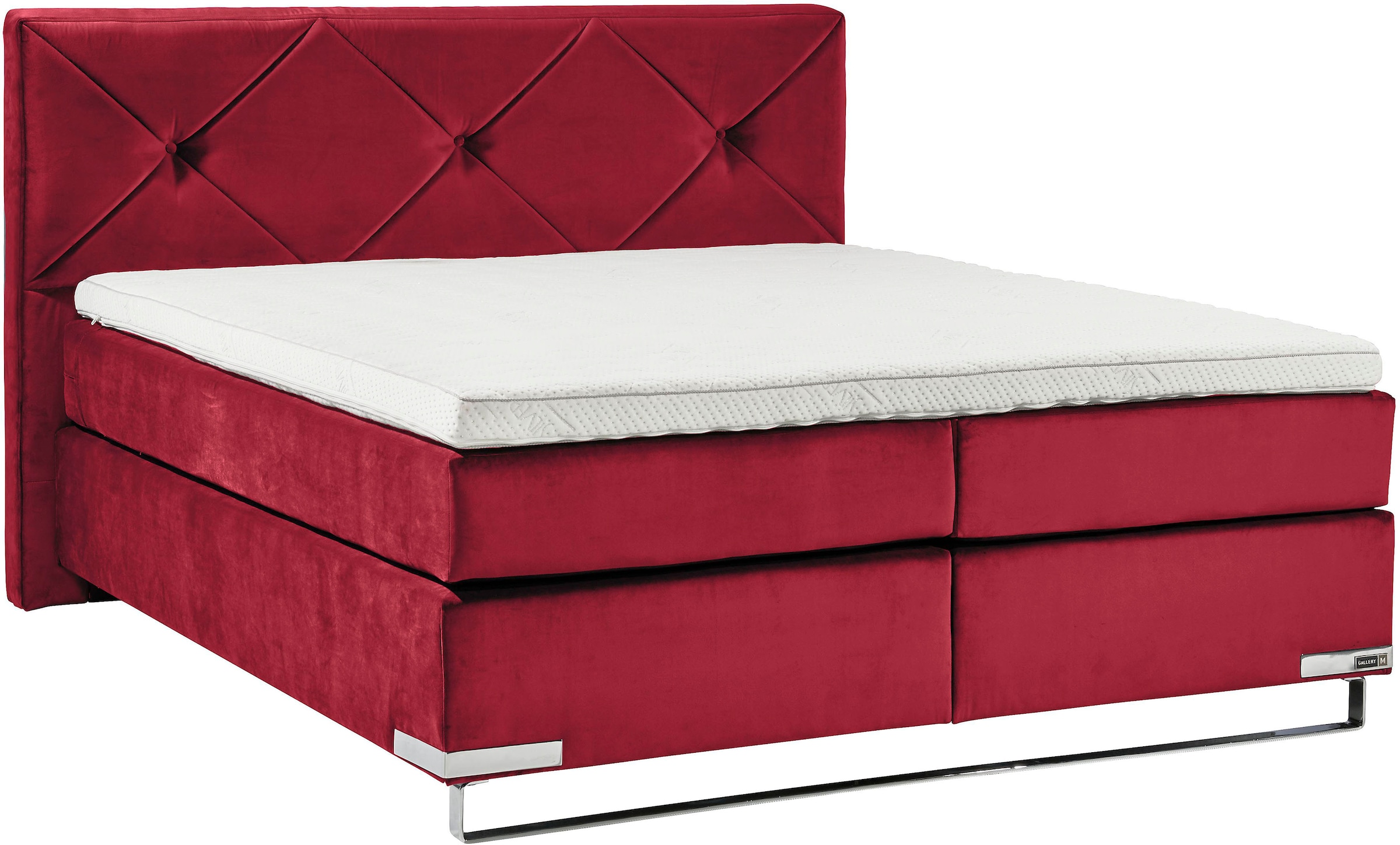 Image of GALLERY M branded by Musterring Boxspringbett "Dubai" Kufe in Chrom, 3 Härtegrade, Kopfteil mit Knopfheftung