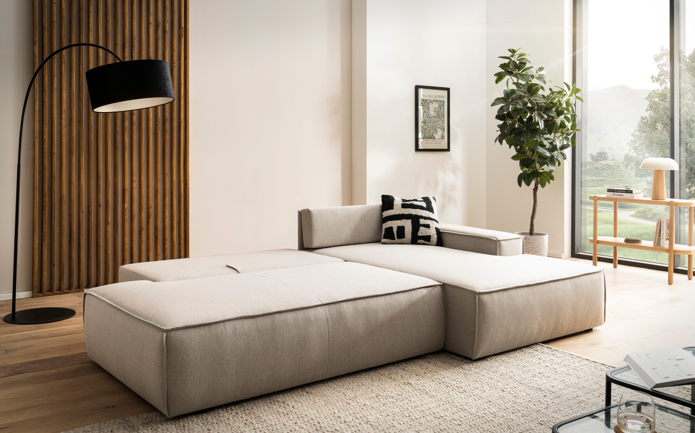 Home affaire Ecksofa »SHERWOOD,  Schlafsofa in L-Form offen (275cm), Cord, Leinenoptik« Schlaffunktion und Bettkasten, Kedernaht, hoher Sitz- & Liegekomfort,