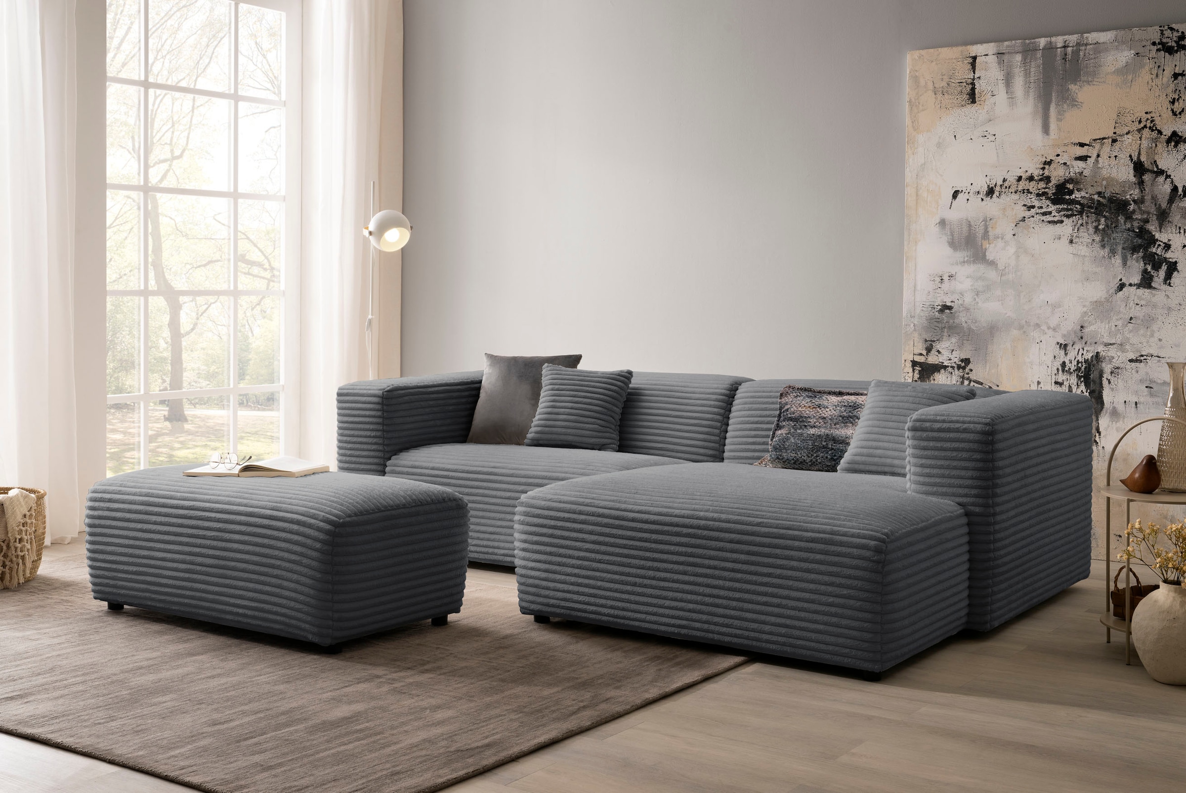 andas Polsterecke »BAKELS, Ecksofa-Set mit Hocker, L-Form mit Schlaffunktion«, Ecksofa-Set (incl. Hocker) im trendigen Megacord